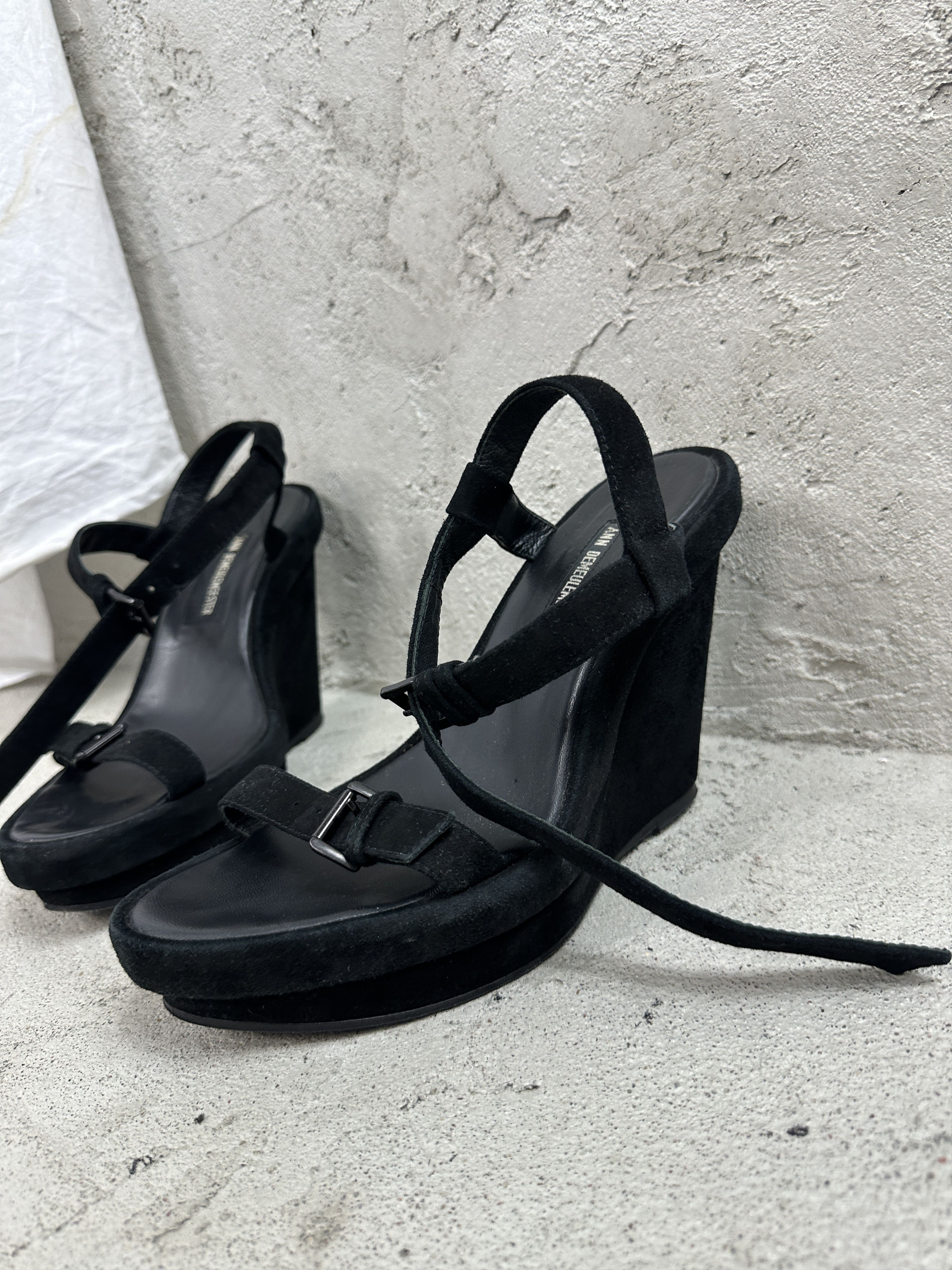Ann Demeulemeester × Vintage Vintage Avant Garde Leather Wedge Suede Sandals Size US 8 / IT 38 - 5 Thumbnail