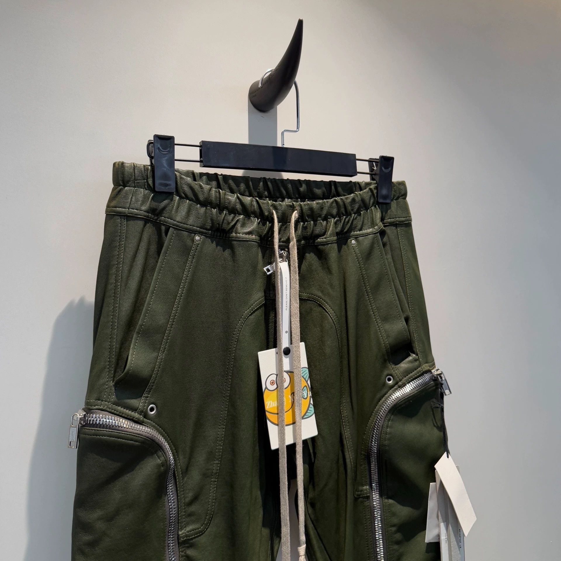 Rick Owens Rick Owens Lambskin Green Five-Zipper Leather Pants Size US 40 / EU 56 - 3 Thumbnail