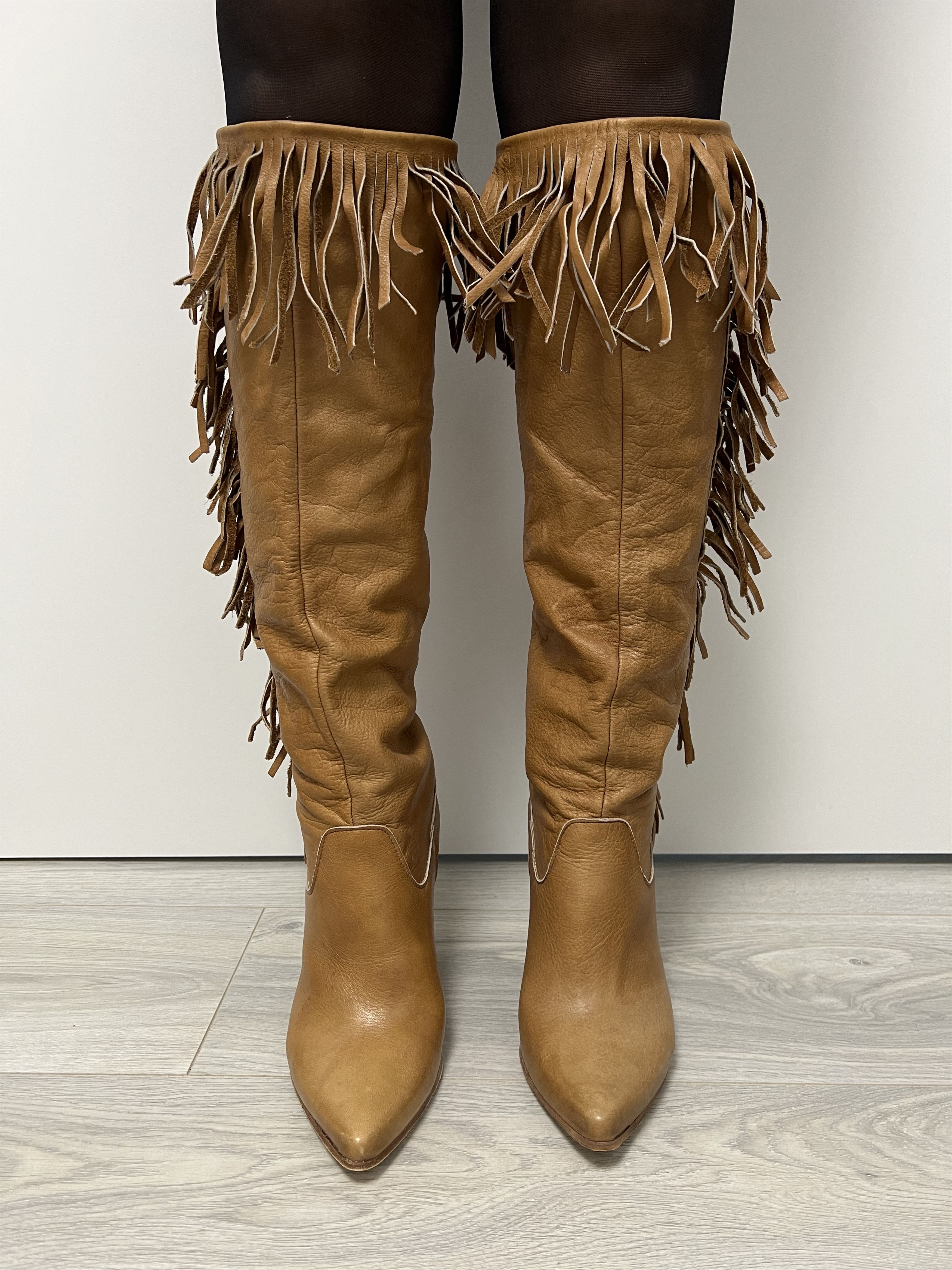 Other RD Copmany Brown Leather Cowboy Fringe Knee High Boots Size US 9 / IT 39 - 2 Thumbnail