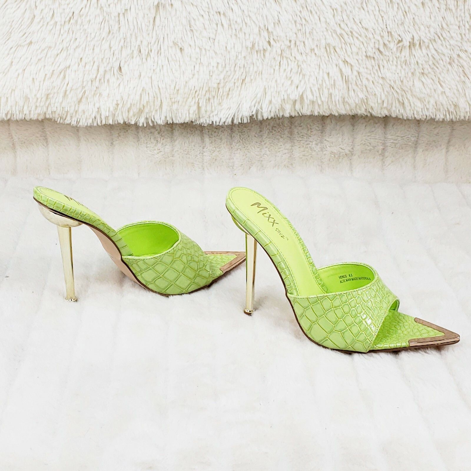 Other Venus Lime Green Slim High Heel Pointy Toe Slip On Sandals S Size US 6.5 / IT 36.5 - 5 Thumbnail