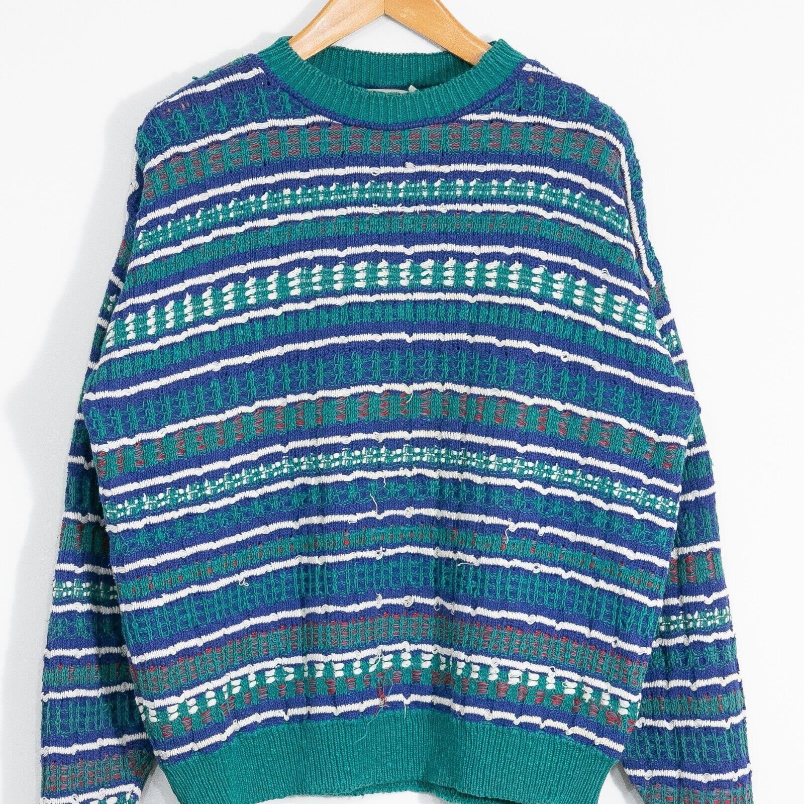 Vintage Vintage Striped Cotton Knit Sweater Mens Large - Textured Size US L / EU 52-54 / 3 - 2 Thumbnail