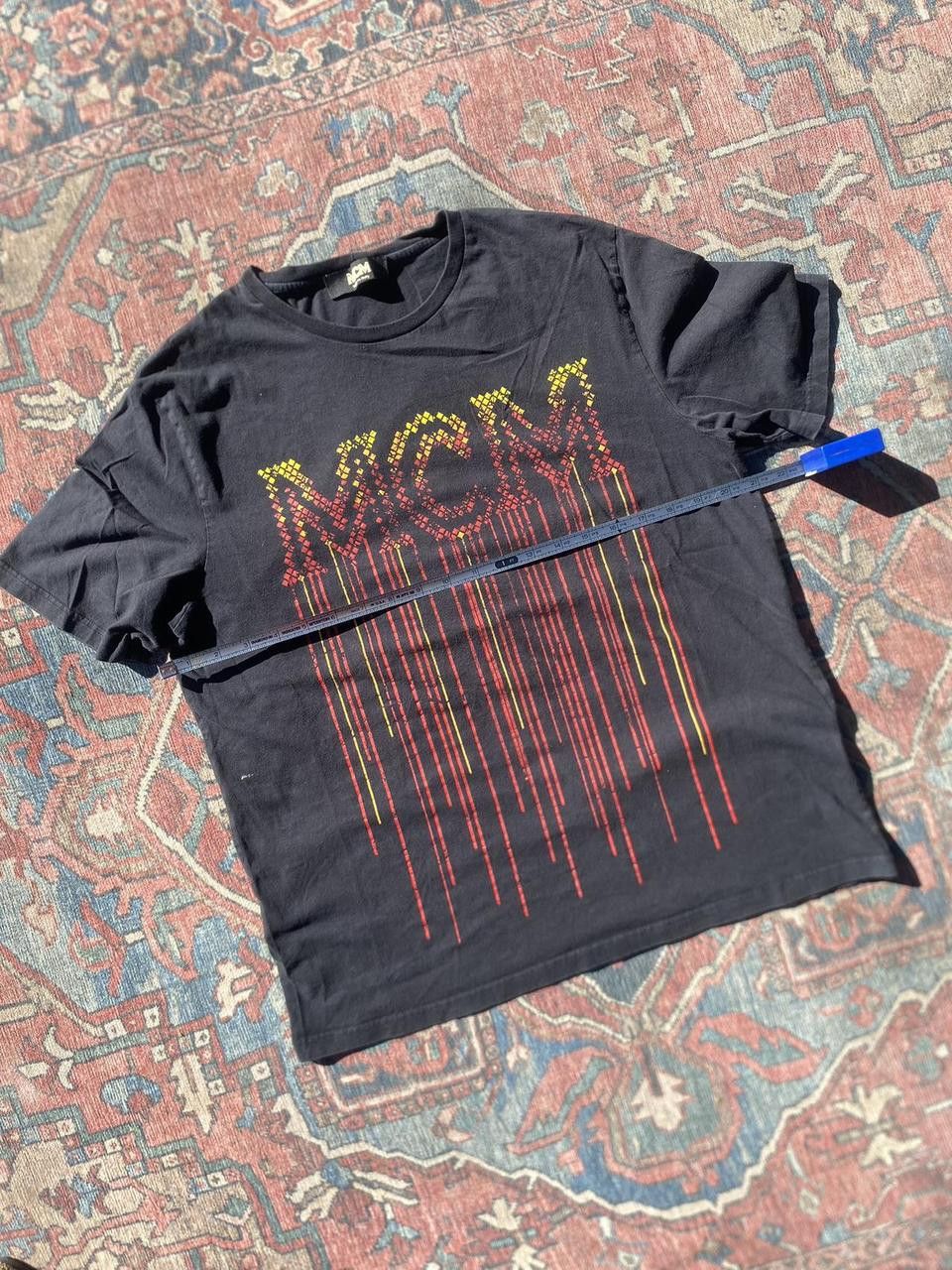 MCM Men's Resnick Black Cotton Printed Fringe Drip Tee Small