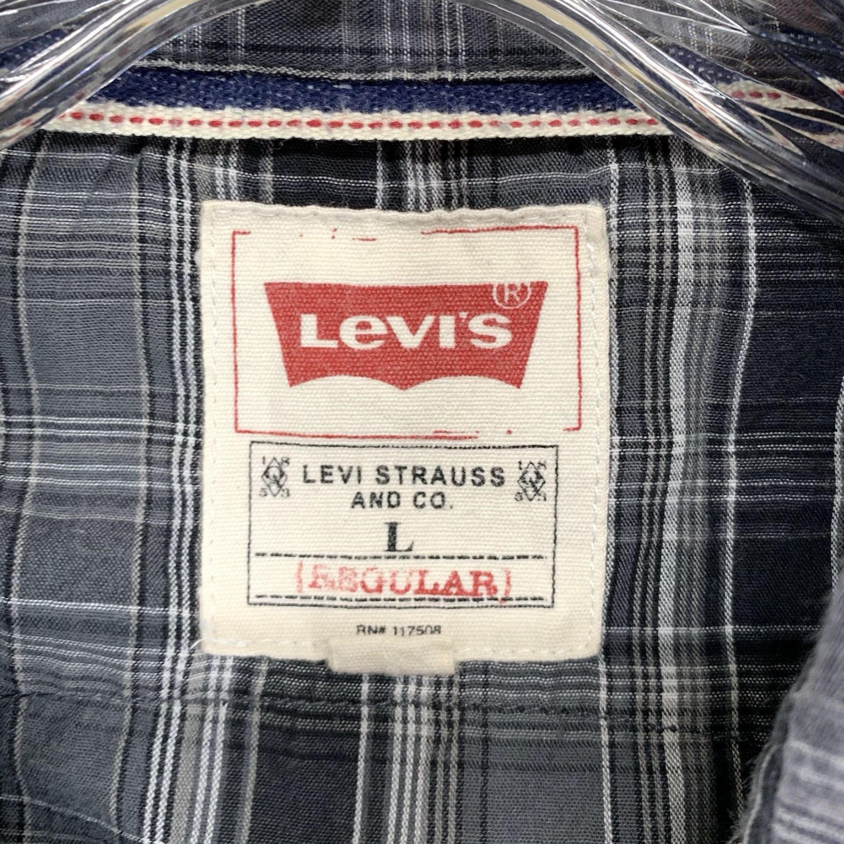 Levi's Levi's Men's Western Plaid Shirt Long Sleeve Casual Button-Up Large Black Gray Cotton Blend Size US L / EU 52-54 / 3 - 4 Thumbnail