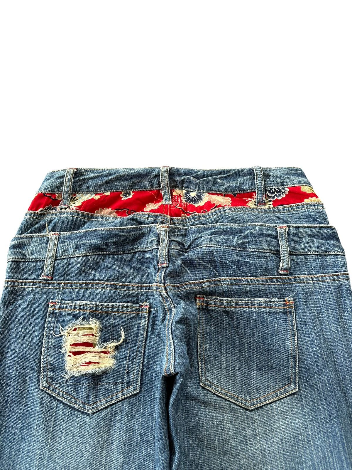 Japanese Brand Vintage Japanese Double Waist Distress Patch Loose Jeans Size 30" / US 8 / IT 44 - 5 Thumbnail