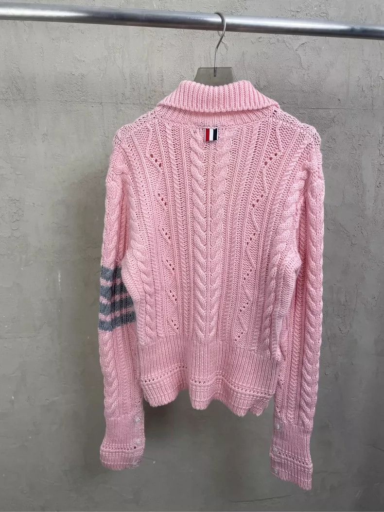 Thom Browne Thom Browne Sakura pink knit wool lapel sweater Size S / US 4 / IT 40 - 3 Thumbnail