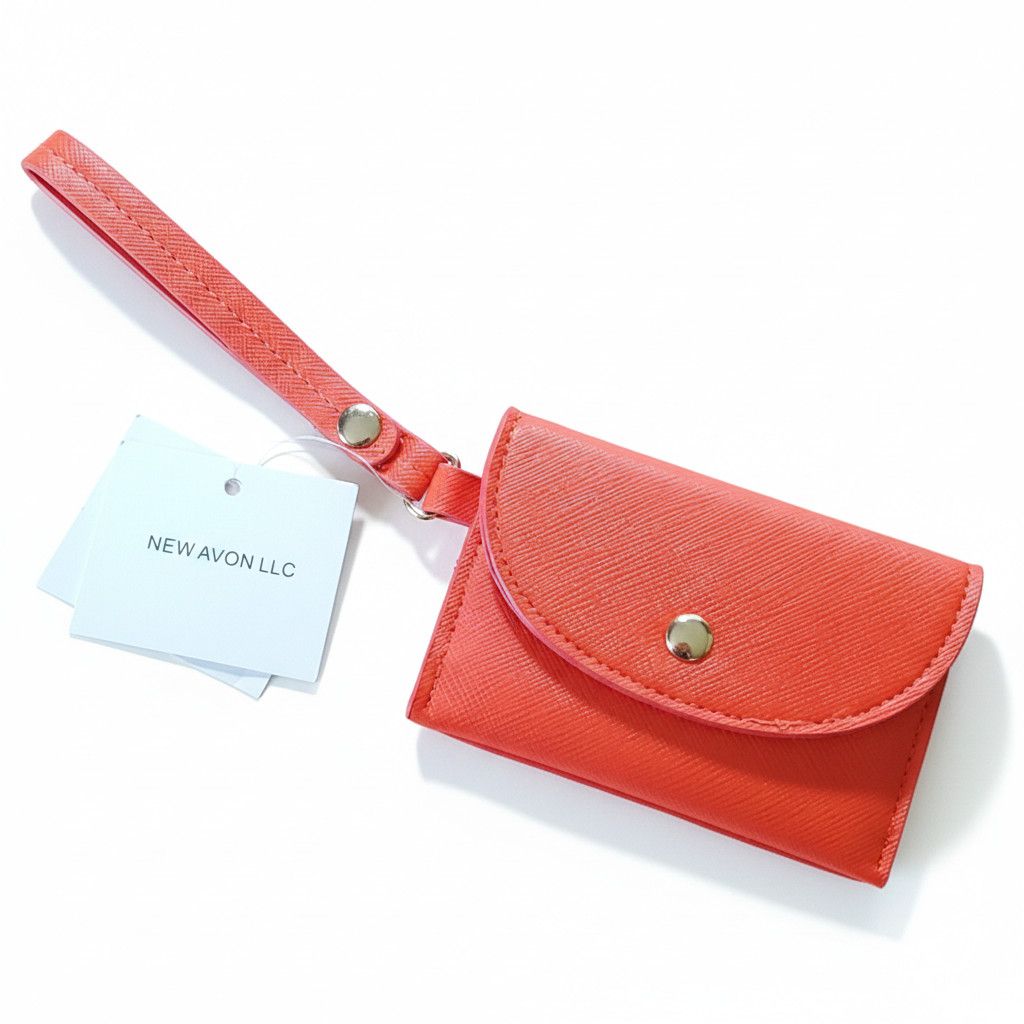 Other Avon 4x2.5" Wallet Orange Red Faux Saffiano Leather Card Size ONE SIZE - 7 Thumbnail