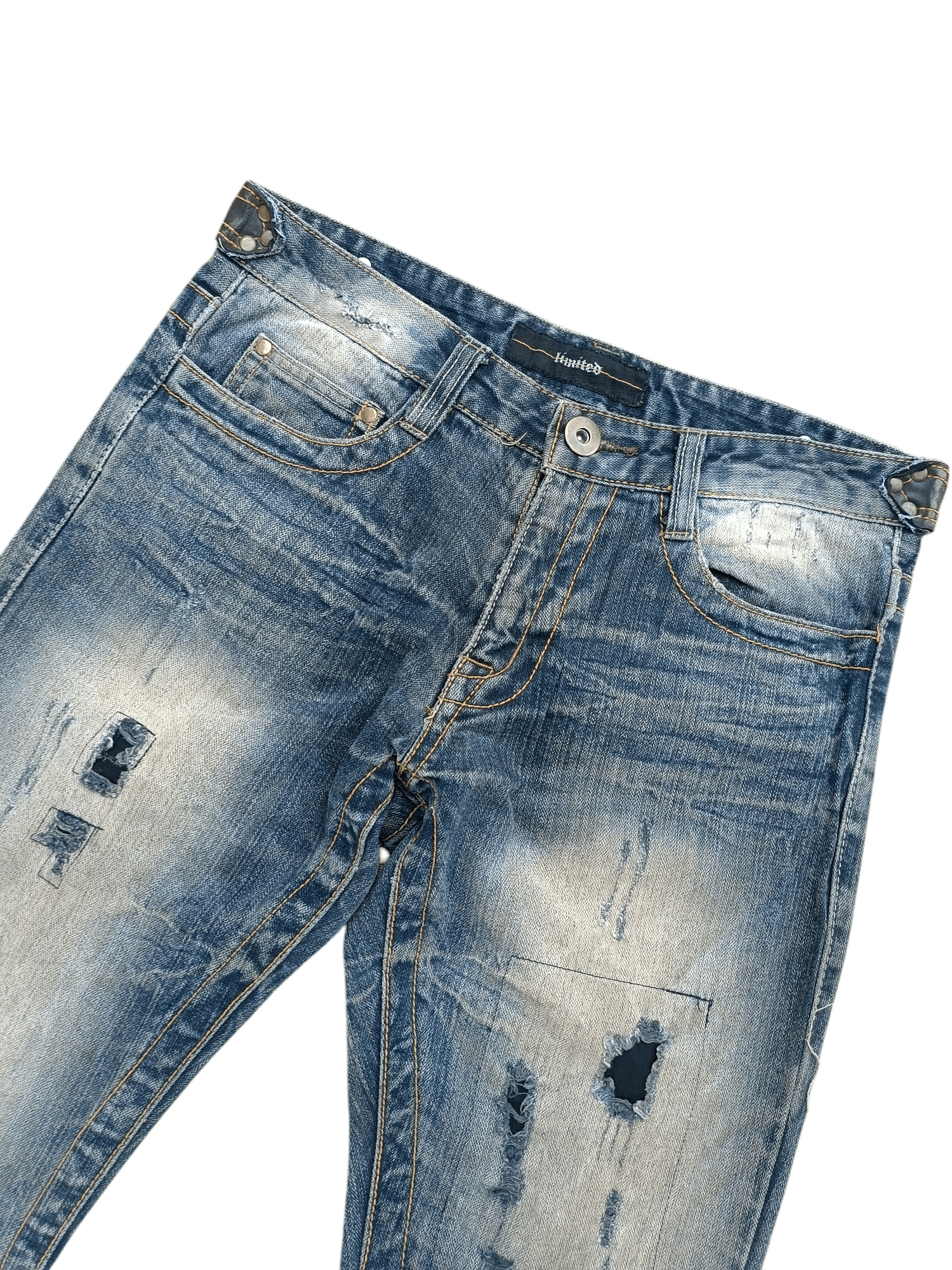Japanese Brand FLARED🔥Japanese Brand LIMITED Distressed Buckle Back Denim Size US 32 / EU 48 - 10 Thumbnail