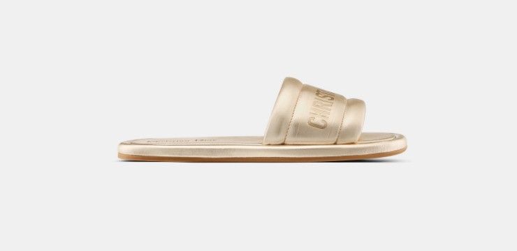 Dior o1w1db11124 Embossed Metallic Lambskin Slides in Gold Size US 8 / IT 38 - 1 Thumbnail