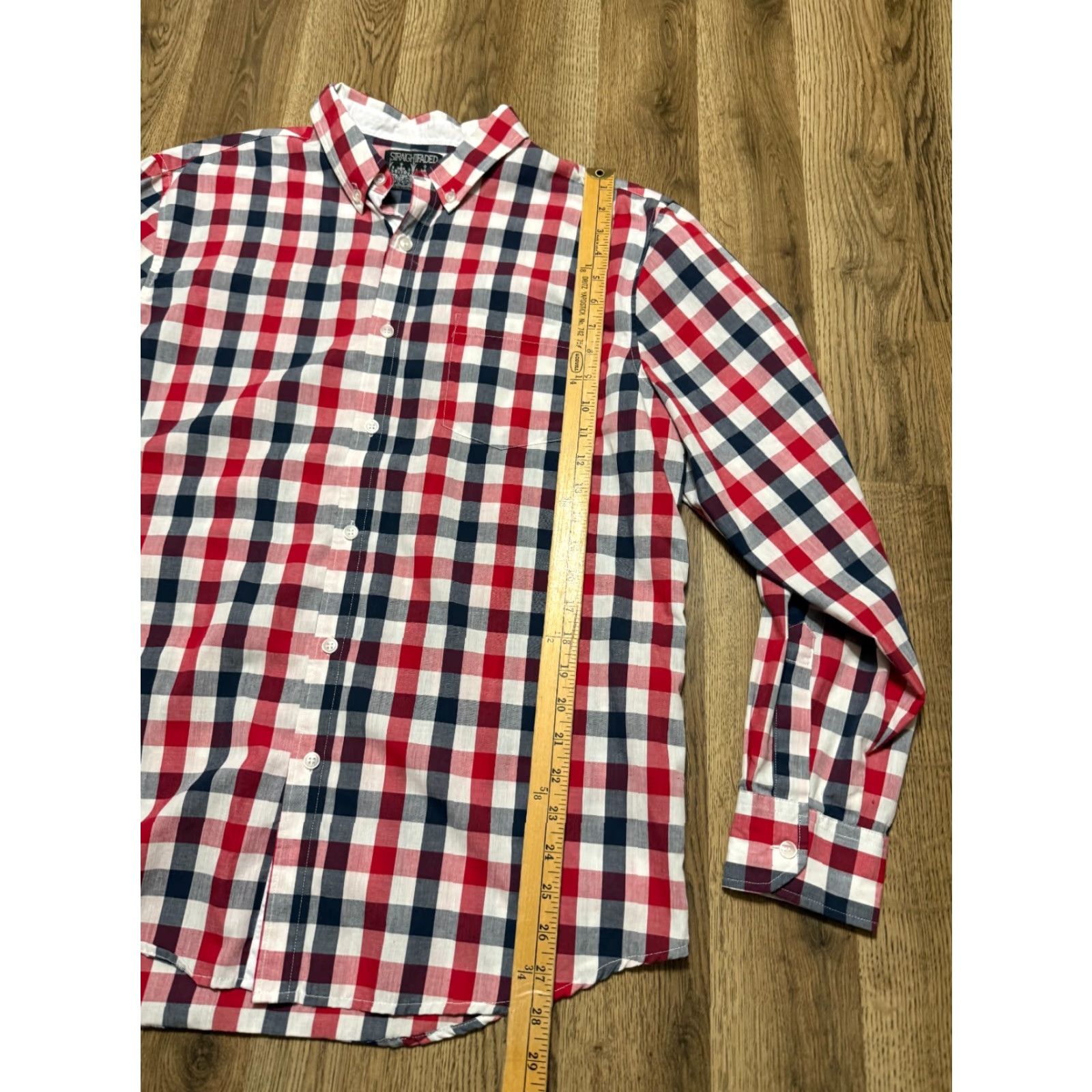 Vintage Straightfaded Shirt Mens Large Red White Blue Plaid Long Sleeve Button Up Size US L / EU 52-54 / 3 - 7 Thumbnail
