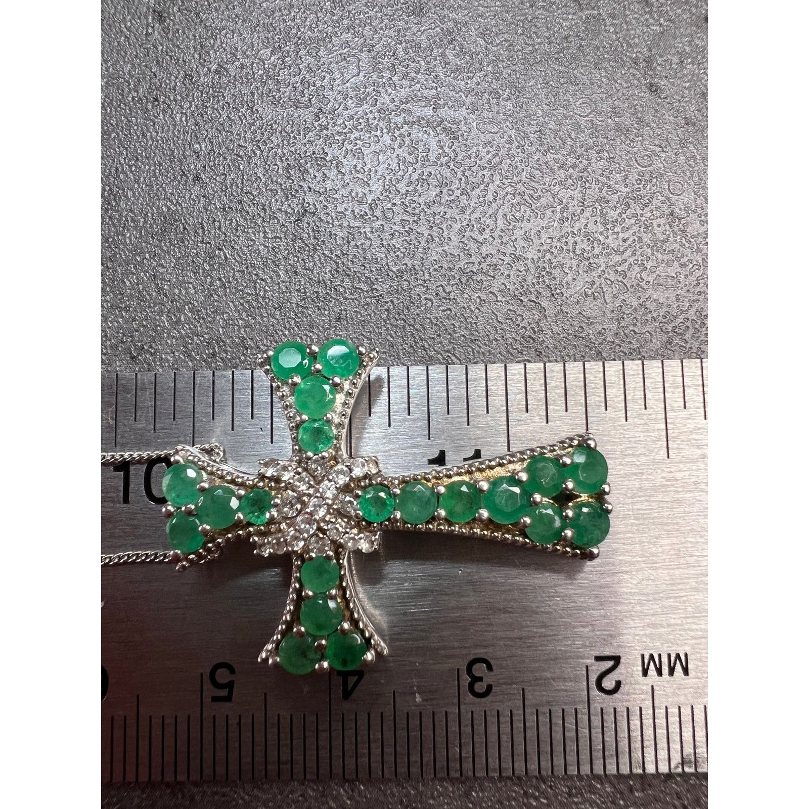 Other Emerald and zircon 925 silver cross pendant with chain Size ONE SIZE - 5 Thumbnail