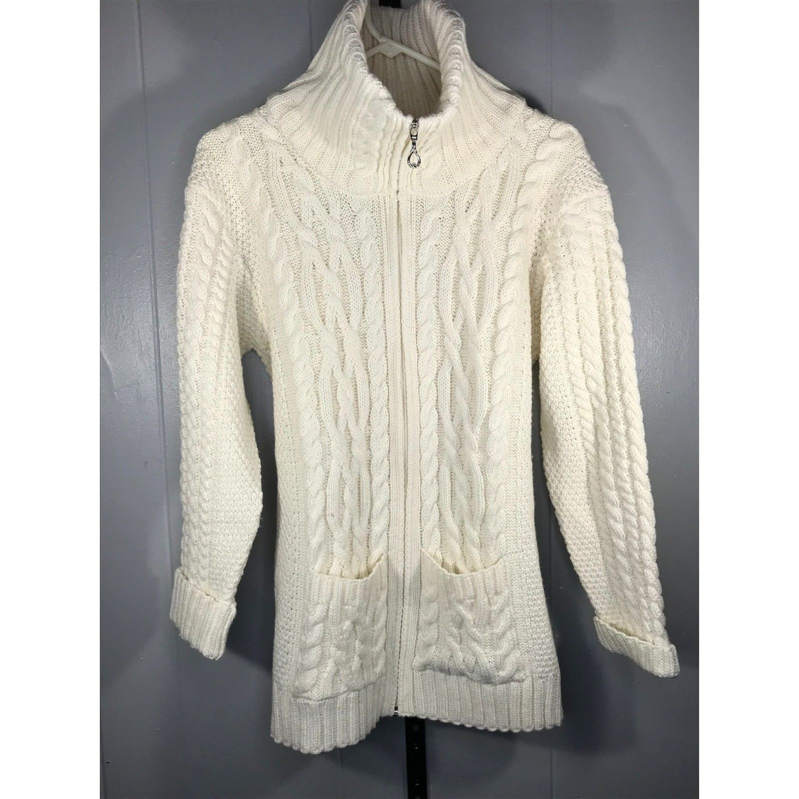 Other Aran Co. Sweater Womens Large White Merino Wool Full Zip Cab Size L / US 10 / IT 46 - 1 Thumbnail
