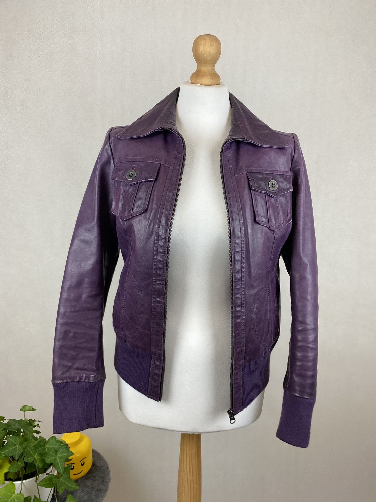 Genuine Leather × Vintage real leather jacket purple rare big pullers Size S / US 4 / IT 40 - 2 Thumbnail