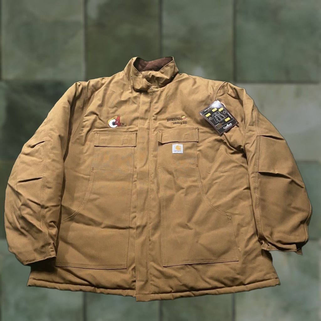 Carhartt VINTAGE Carhartt Jacket Mens 54 Tan Work USA MADE Quilted 3-in-1 Coat Coat Jacket Brown Cotton Lined Polyester Canvas Short Zip 90s Retro Mens Size US L / EU 52-54 / 3 - 1 Thumbnail