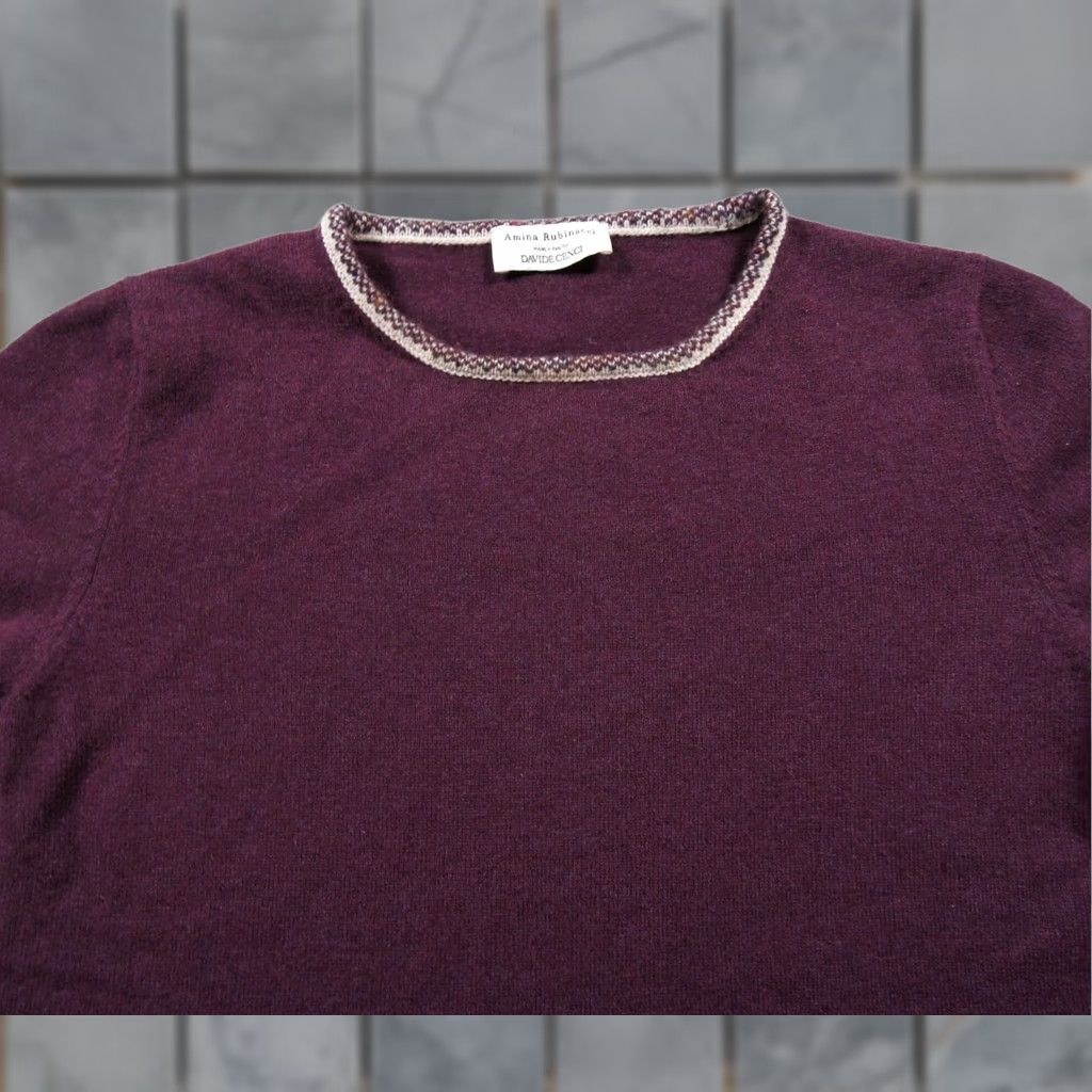Rubinacci Amina Rubinacci Sweater Womens L Burgundy Short Sleeve Wool Cashmere Italy Shirt Pullover Knit Crew Neck Casual Womens Size L / US 10 / IT 46 - 1 Thumbnail