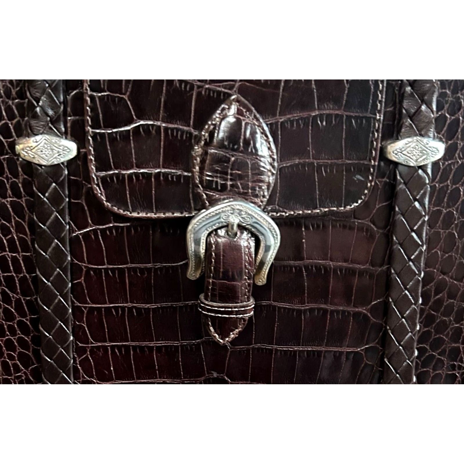 Brighton Brighton Shoulder Bag Womens Brown Leather Croc Embossed Trim 90s Designer Purse Size ONE SIZE - 5 Thumbnail