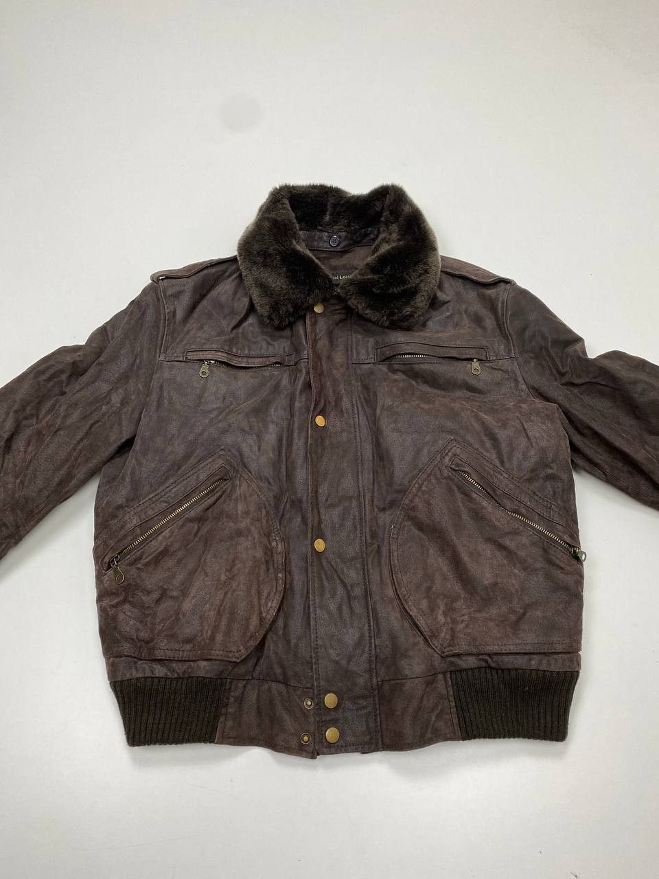 Vera Pelle Real Leather Mens Brown L Aviator Jacket with Fur Collar 90s Size US L / EU 52-54 / 3 - 3 Thumbnail