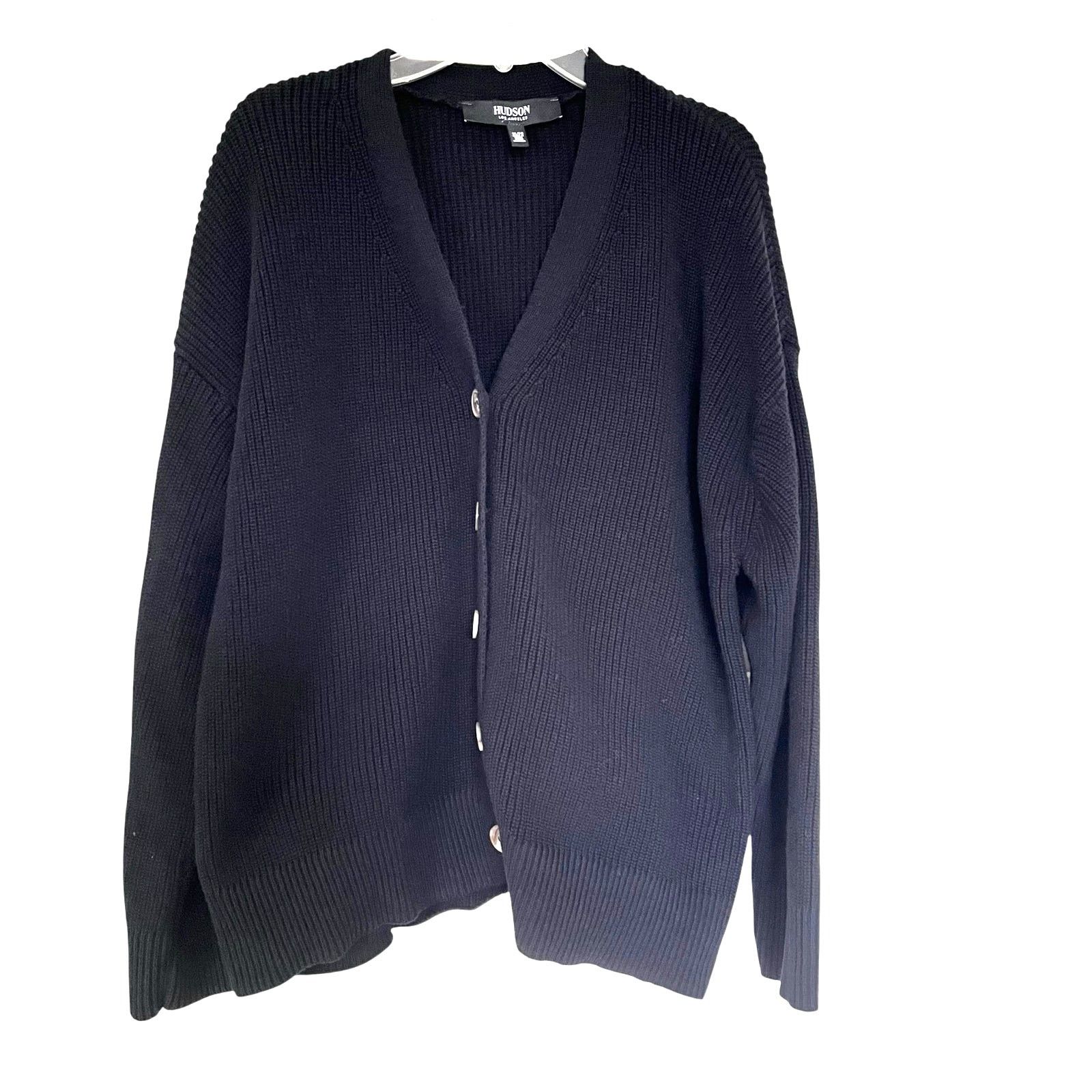 Hudson Hudson Womens Black Ribbed V Neck Cotton Cardigan Size XL / US 12-14 / IT 48-50 - 3 Thumbnail