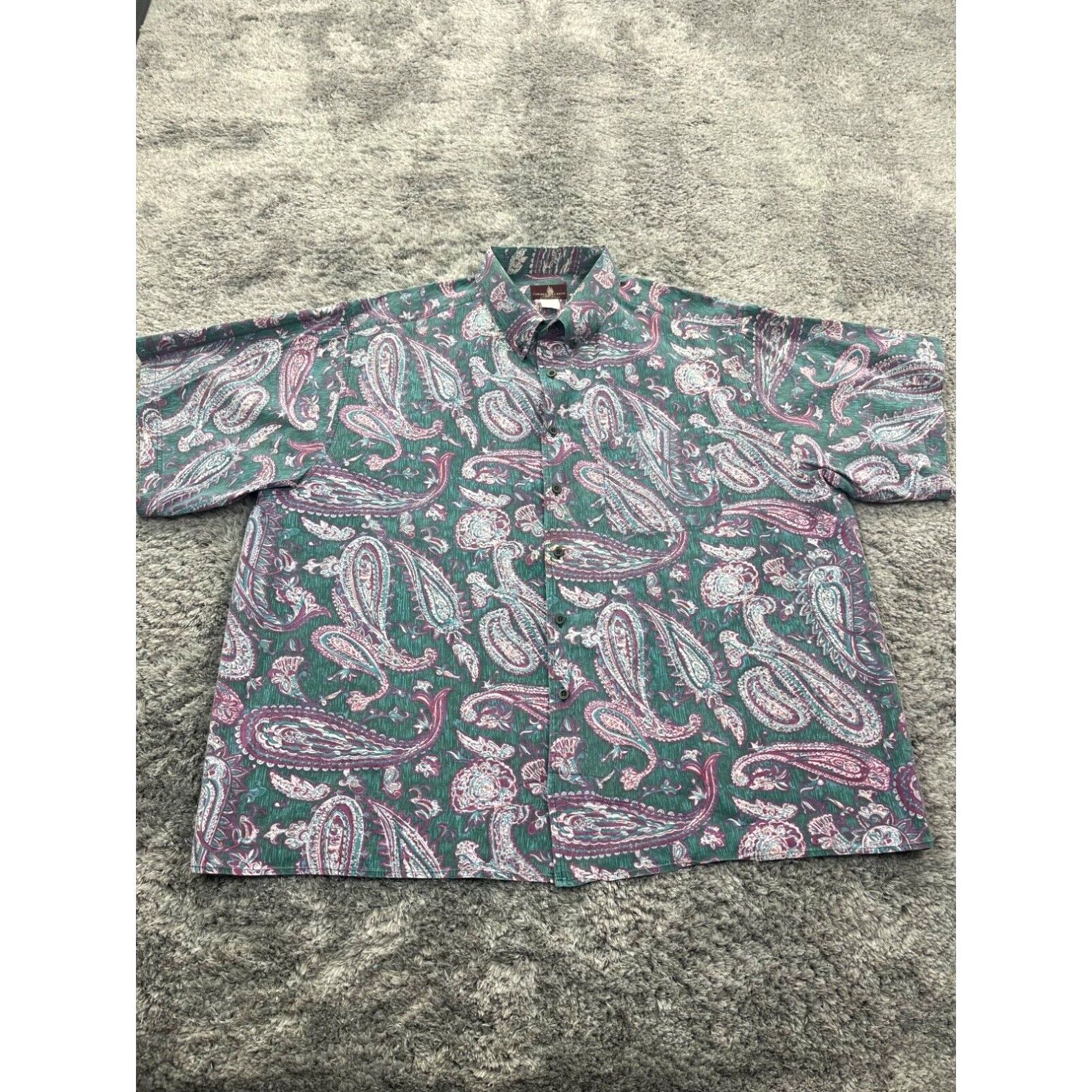 image of Vintage Wrangler Shirt Mens 2Xl 18.5 Green Paisley Brushpopper Western in White