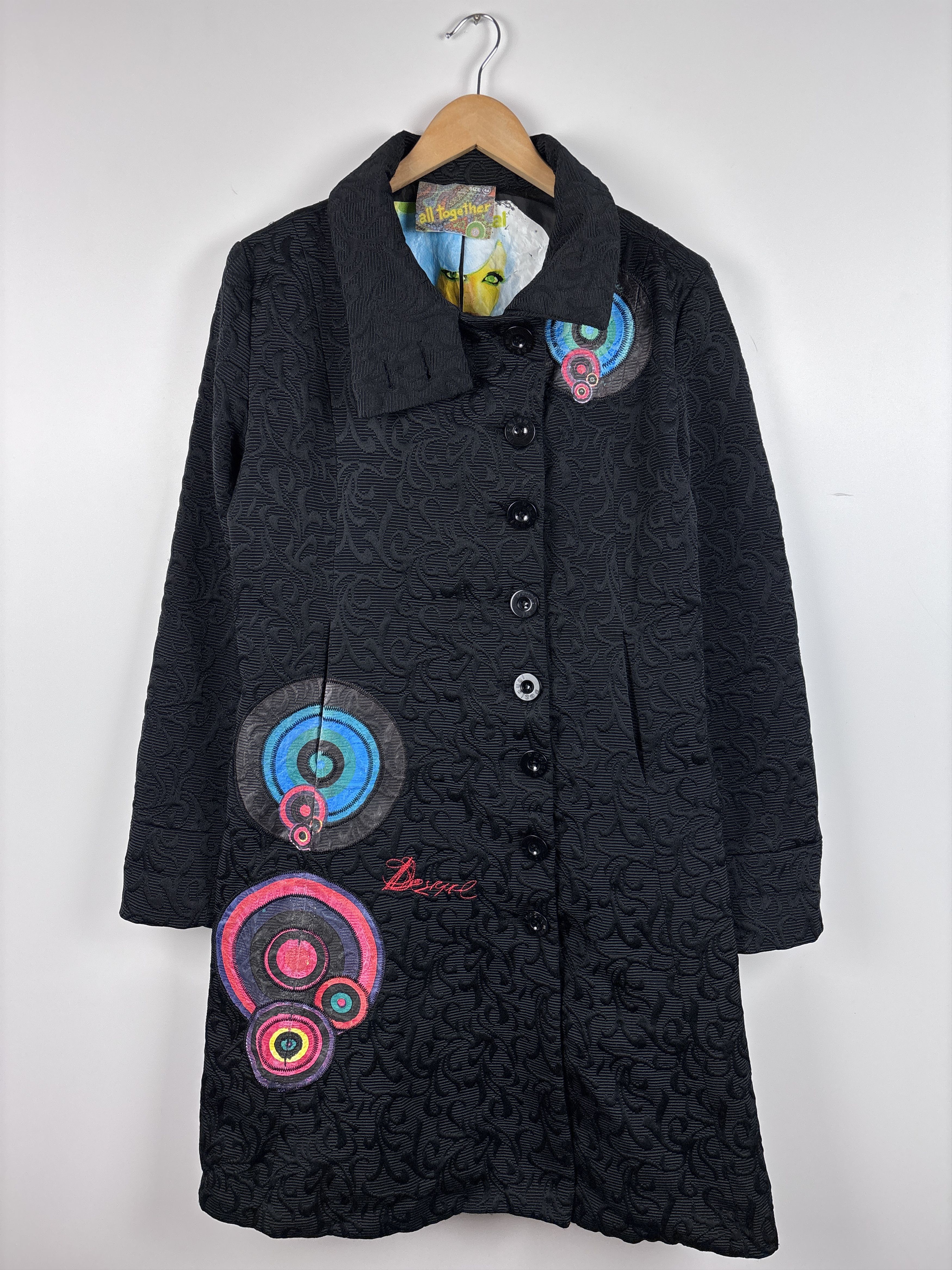 Desigual Womens Desigual Textured Floral Coat Black Size 44 Size M / US 6-8 / IT 42-44 - 1 Thumbnail