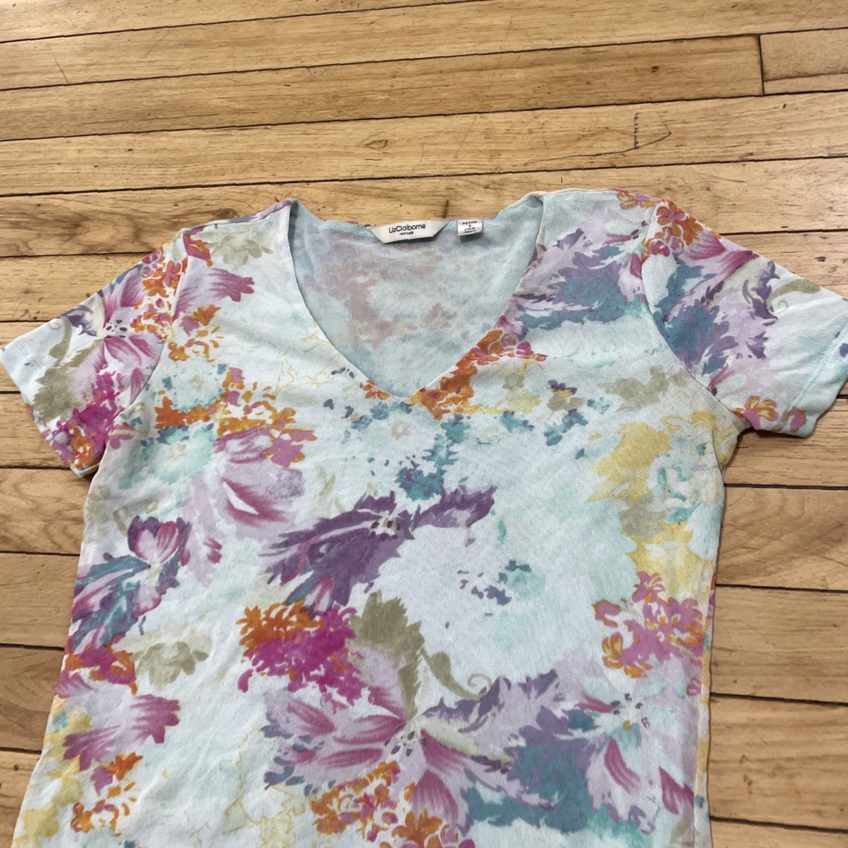 Liz Claiborne Liz Claiborne Hippie Floral Top Woman Petite S Blue Floral Stretch Layered Lined Shirt Womens Size S / US 4 / IT 40 - 5 Thumbnail