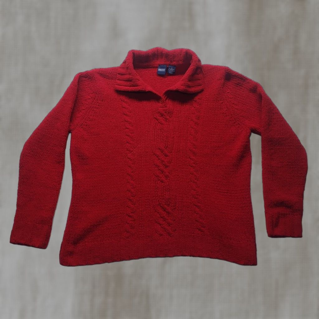 Basic Editions VINTAGE Basic Editions Sweater Shirt Women M Red Solid Cable-Knit V-Neck Pullover 90s Womens Size M / US 6-8 / IT 42-44 - 1 Thumbnail