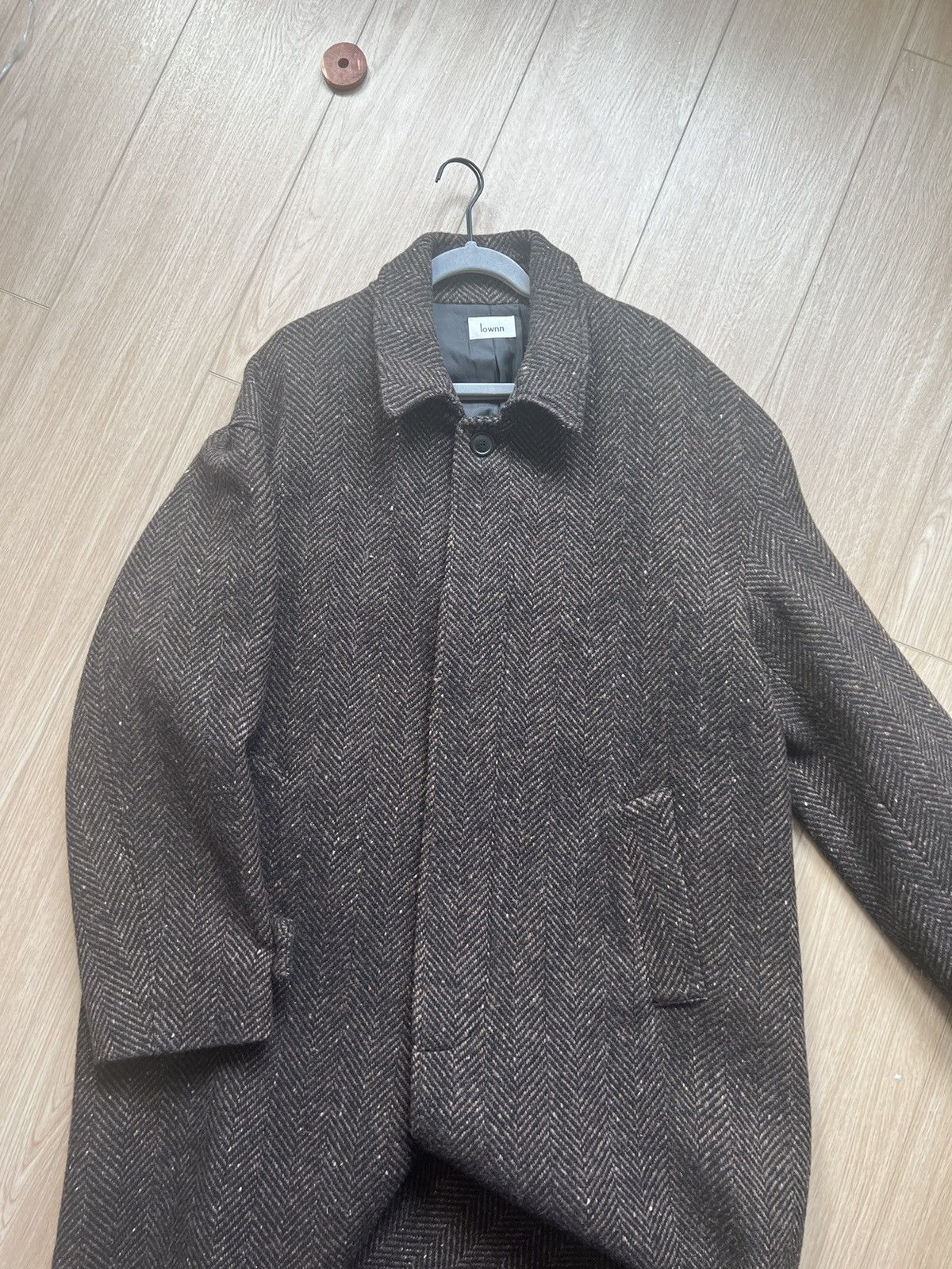 image of Amomento x Auralee Lownn Herringbone Brown Overcoat, Men's (Size Large)