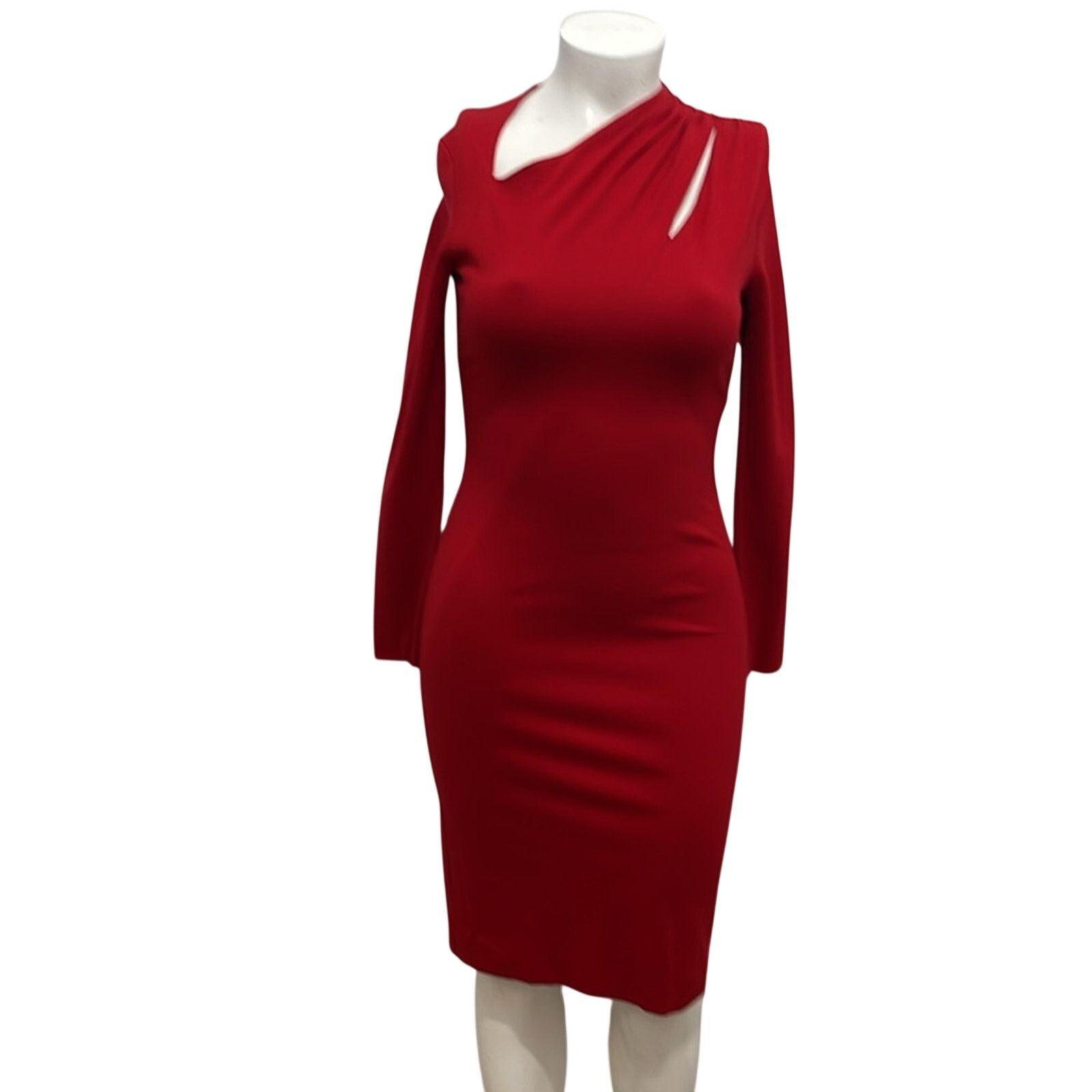 Escada Escada Red Neck Cut Out Sheath Dress Designer Size 38 Size L / US 10 / IT 46 - 1 Thumbnail