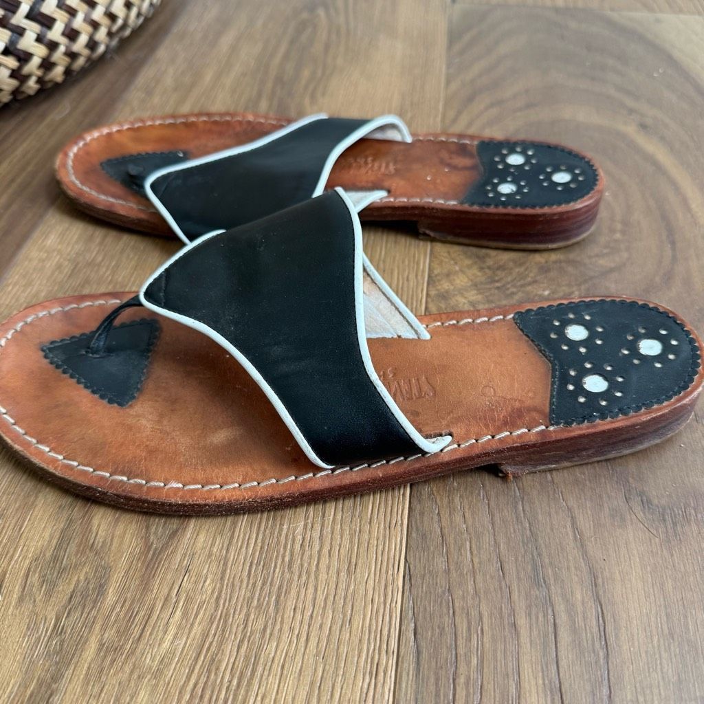 Other Steven Salario Black White Leather Slip On Flat Sandals 9 Size US 9 / IT 39 - 2 Thumbnail