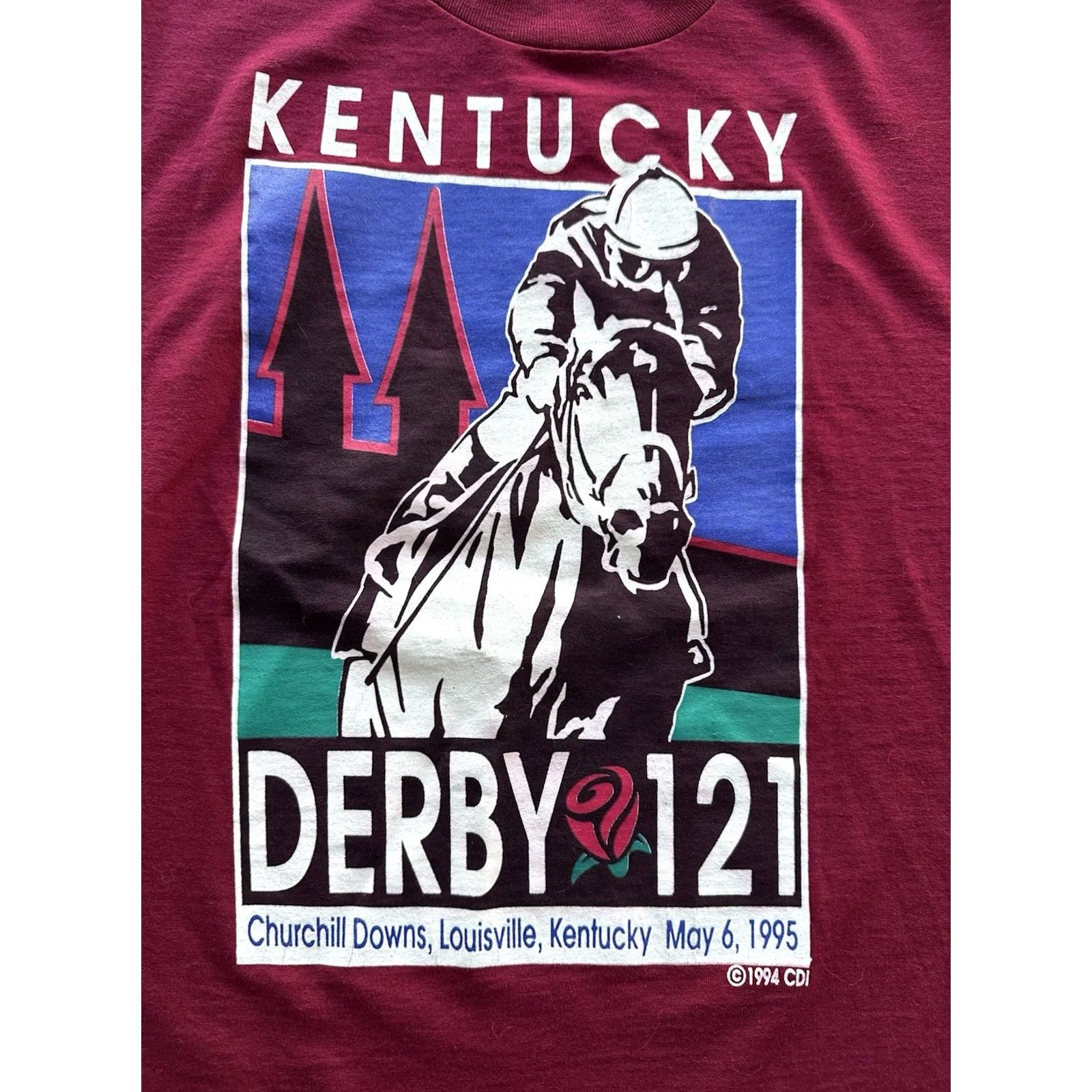 Fruit Of The Loom VINTAGE Kentucky Derby Festival T-Shirt Medium Maroon 1995 90s Single Stitch 50/50 Unisex Adults Size US M / EU 48-50 / 2 - 4 Thumbnail