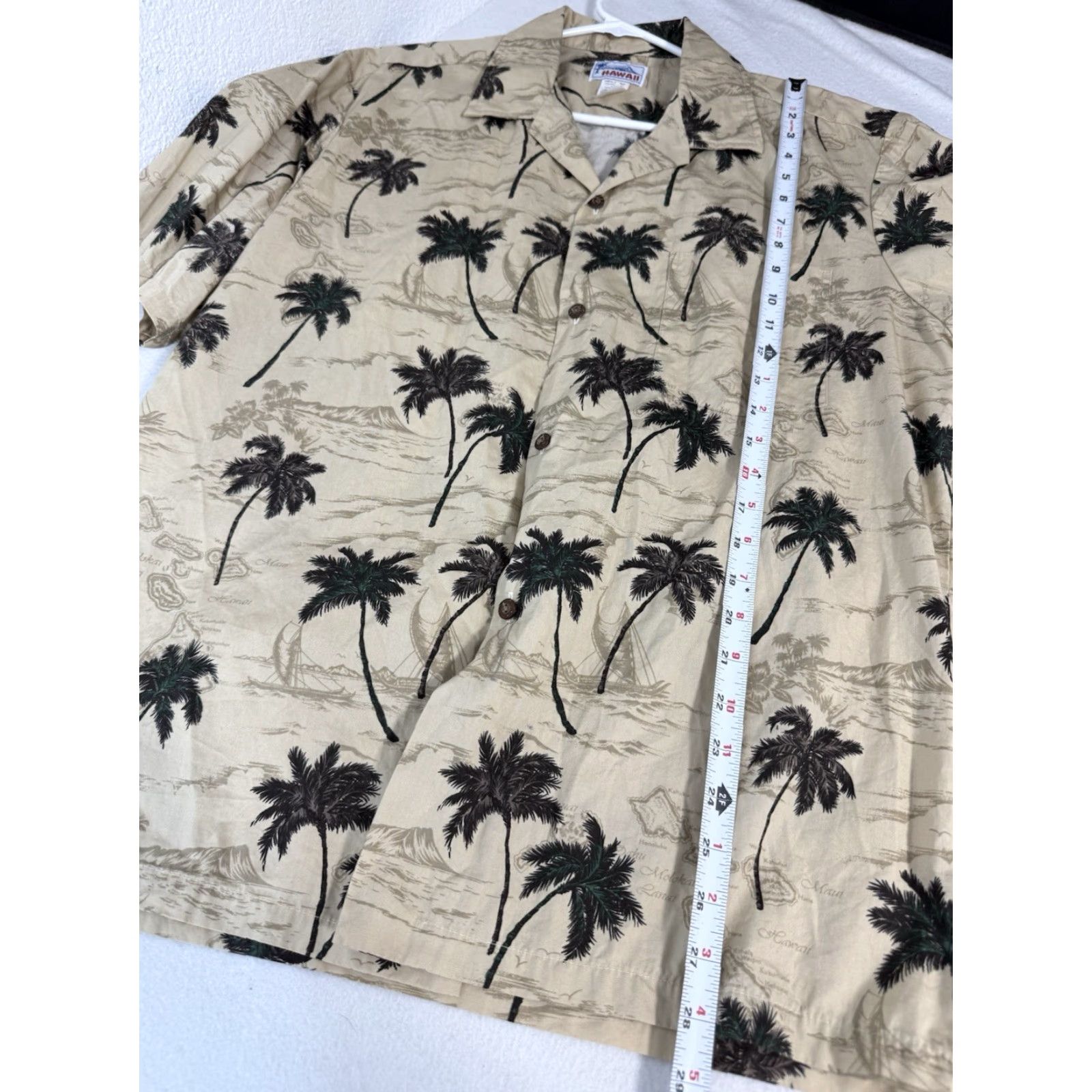 Vintage Hawaii Brand Mens Hawaiian Aloha Shirt Sz L Beige Maps Palm Trees Button Up Size US L / EU 52-54 / 3 - 2 Thumbnail