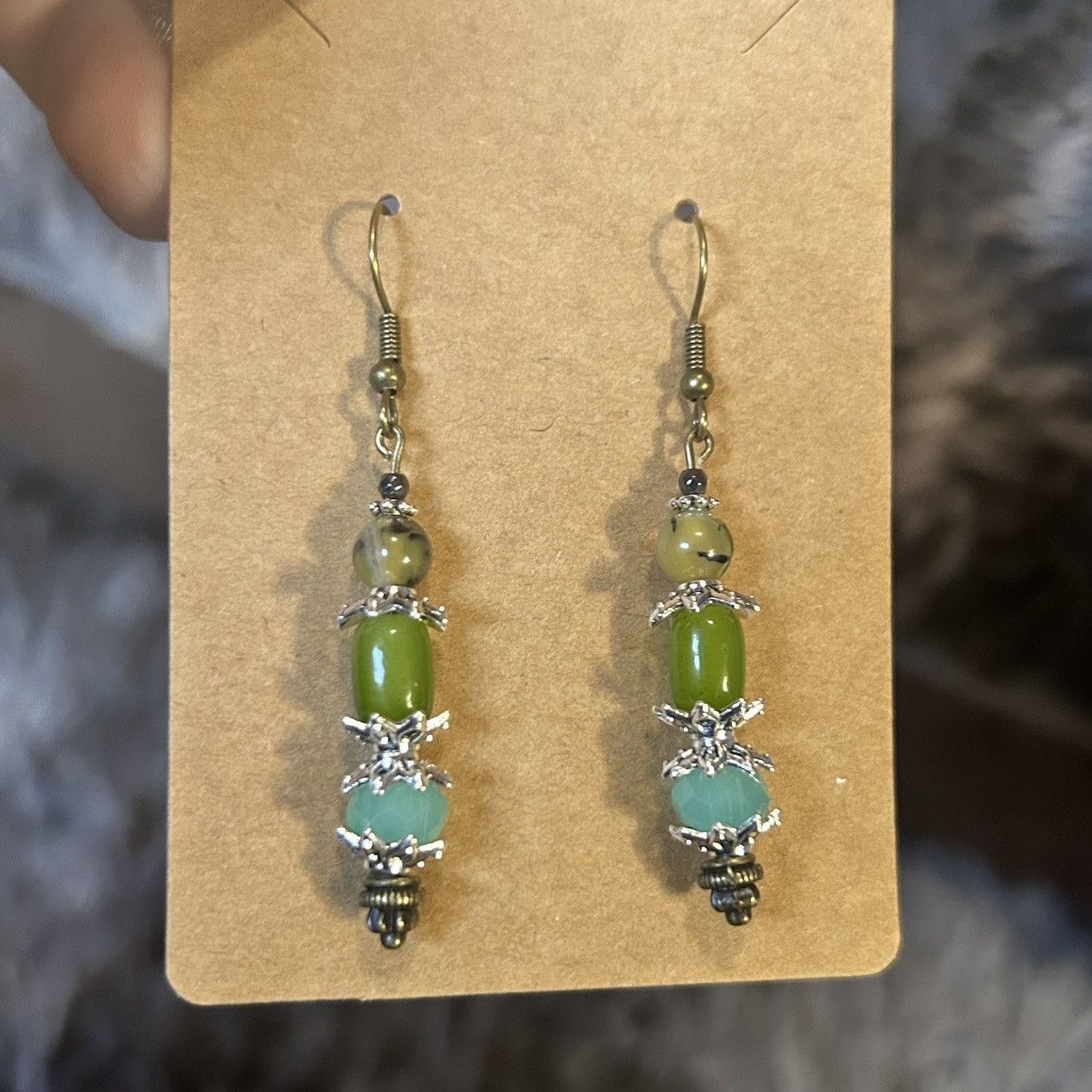 Handmade Handcrafted elegant genuine stone dragon vein agate earrings Size ONE SIZE - 2 Thumbnail