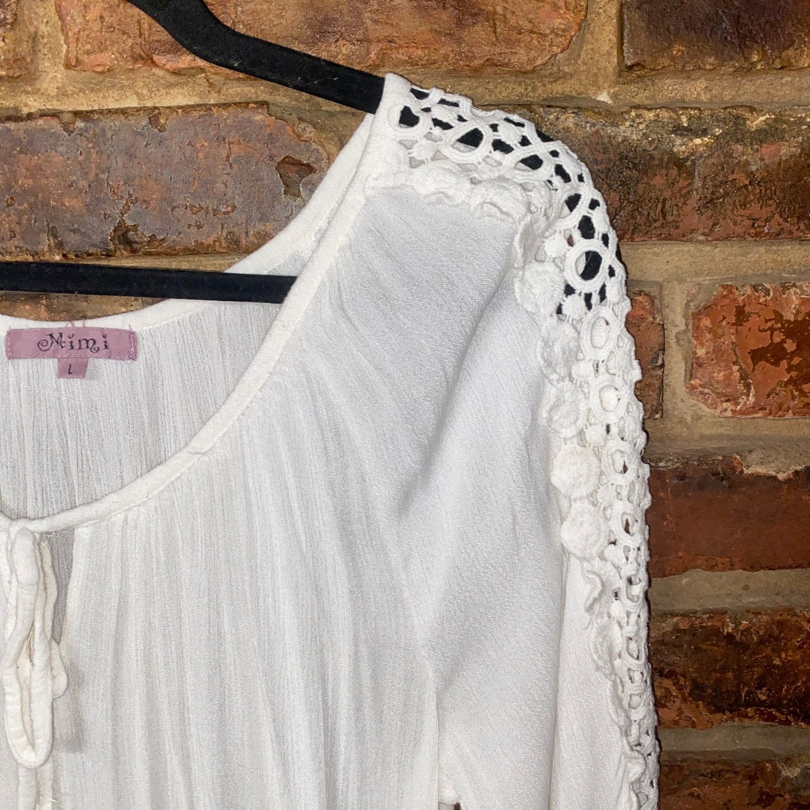 Other Mimi White Tie Bust Crochet Long Sleeve Blouse Size Large Size L / US 10 / IT 46 - 2 Thumbnail