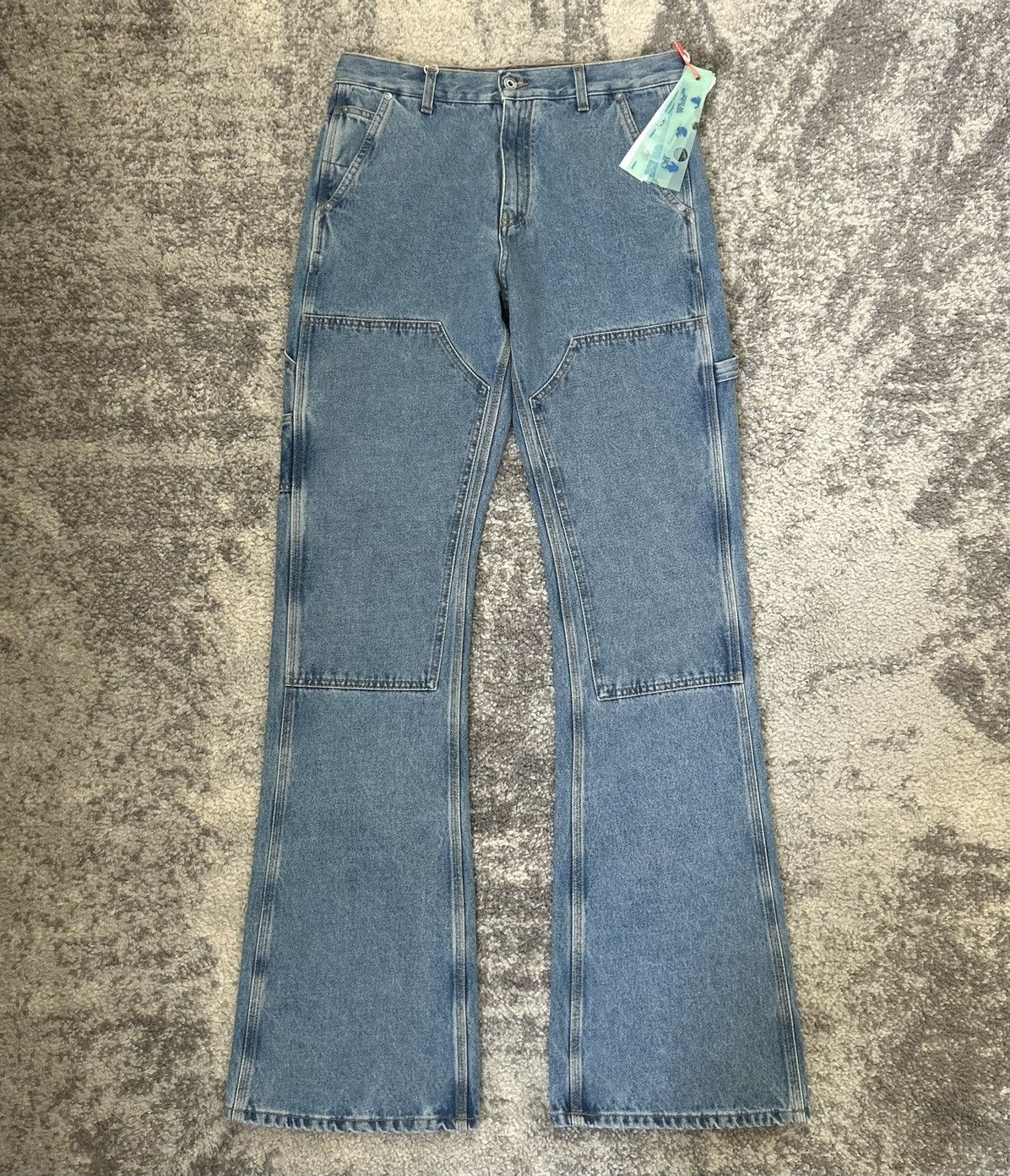 Image of Off White Off-White Flared Carpenter Double Knee Jeans in Blue Denim, Men's (Size 31)