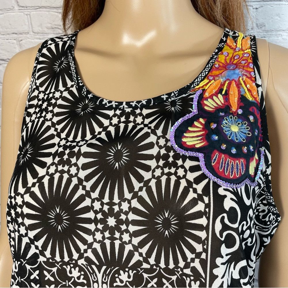 Desigual New Desigual Sleeveless Black White Embroidered Top Size M Size M / US 6-8 / IT 42-44 - 5 Thumbnail