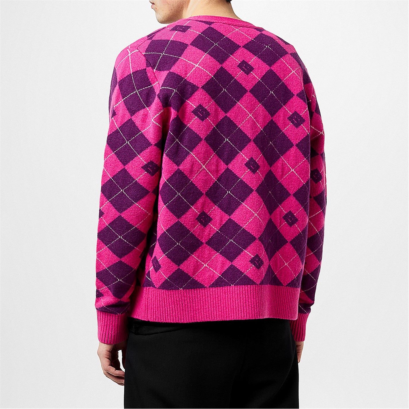 Acne Studios o1g2r1mq0825 Argyle Jacquard Cardigan in Pink/Purple Size US L / EU 52-54 / 3 - 4 Thumbnail