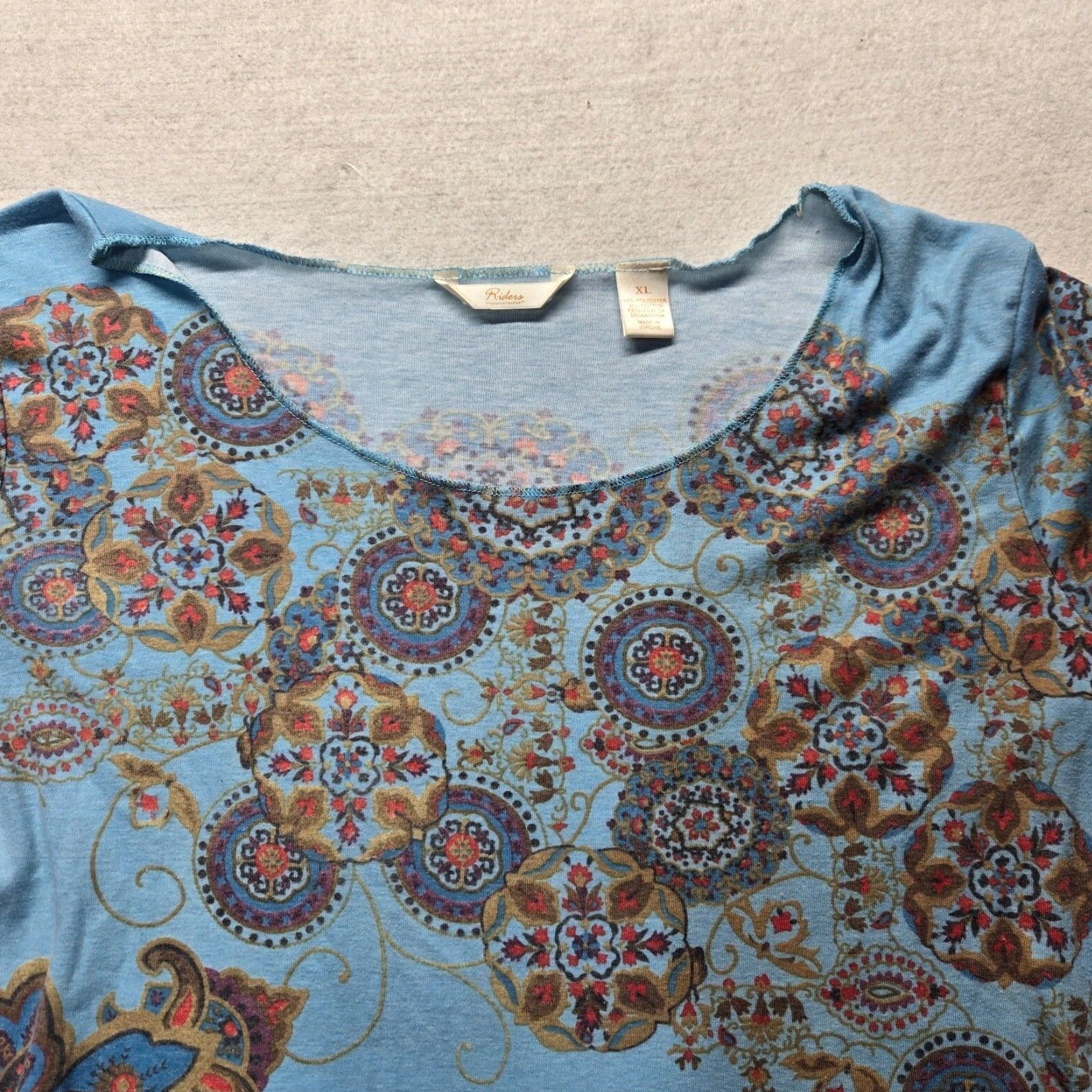 Vintage Riders Shirt Adult Women XL Blue Floral Casual T-Shirt, Short Sleeve, Cotton Blend, 100% Cotton, Women's XL, Floral Pattern, Casual Everyday Wear Size XL / US 12-14 / IT 48-50 - 2 Thumbnail