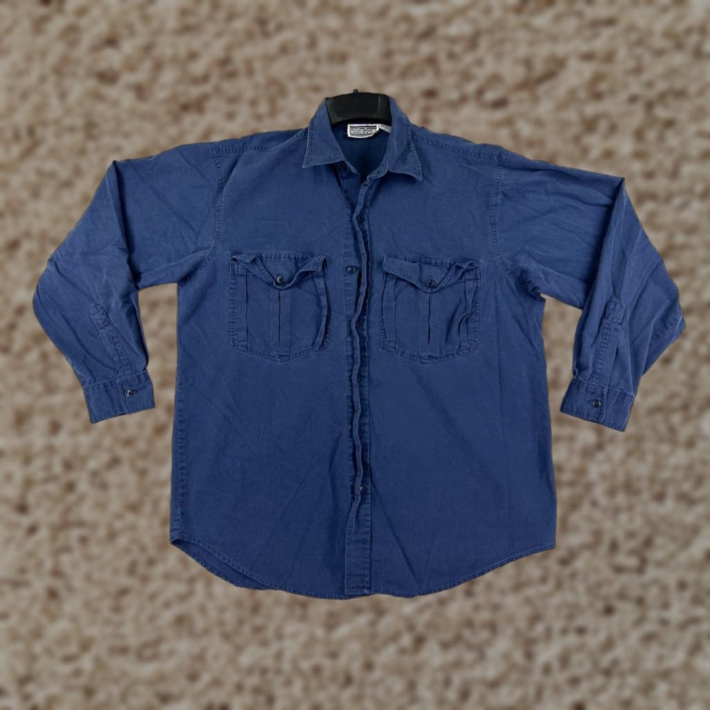 Vintage White Oak Shirt Men Large Blue Button Up Long Sleeve Pockets 100% Cotton Workwer Size US L / EU 52-54 / 3 - 1 Thumbnail