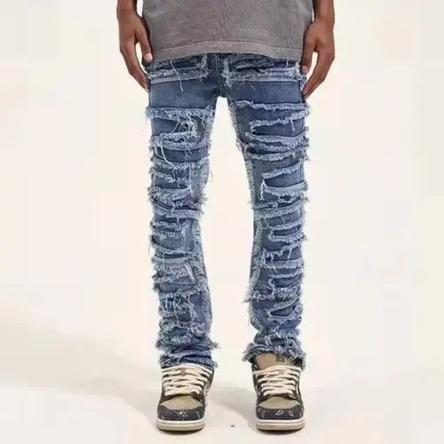 Jean Distressed Blue Denim Jeans Size US 34 / EU 50 - 2 Thumbnail