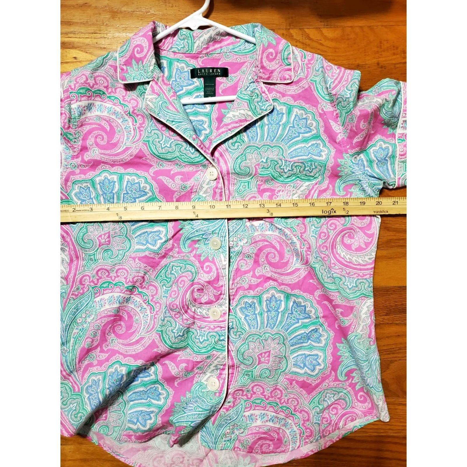 Ralph Lauren Lauren Ralph Lauren Paisley Short Sleeve Top Womens Medium Pink Cotton Button-Up Collared Casual Vintage No N/A Size M / US 6-8 / IT 42-44 - 7 Thumbnail