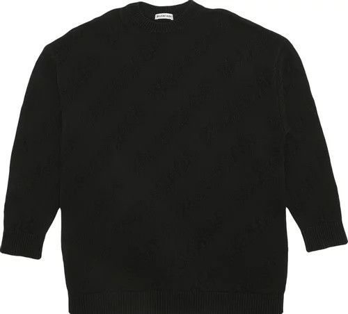 image of Balenciaga O1Mt1Gz0524 Allover Logo Crewneck Sweater In Black, Women's (Size Small)