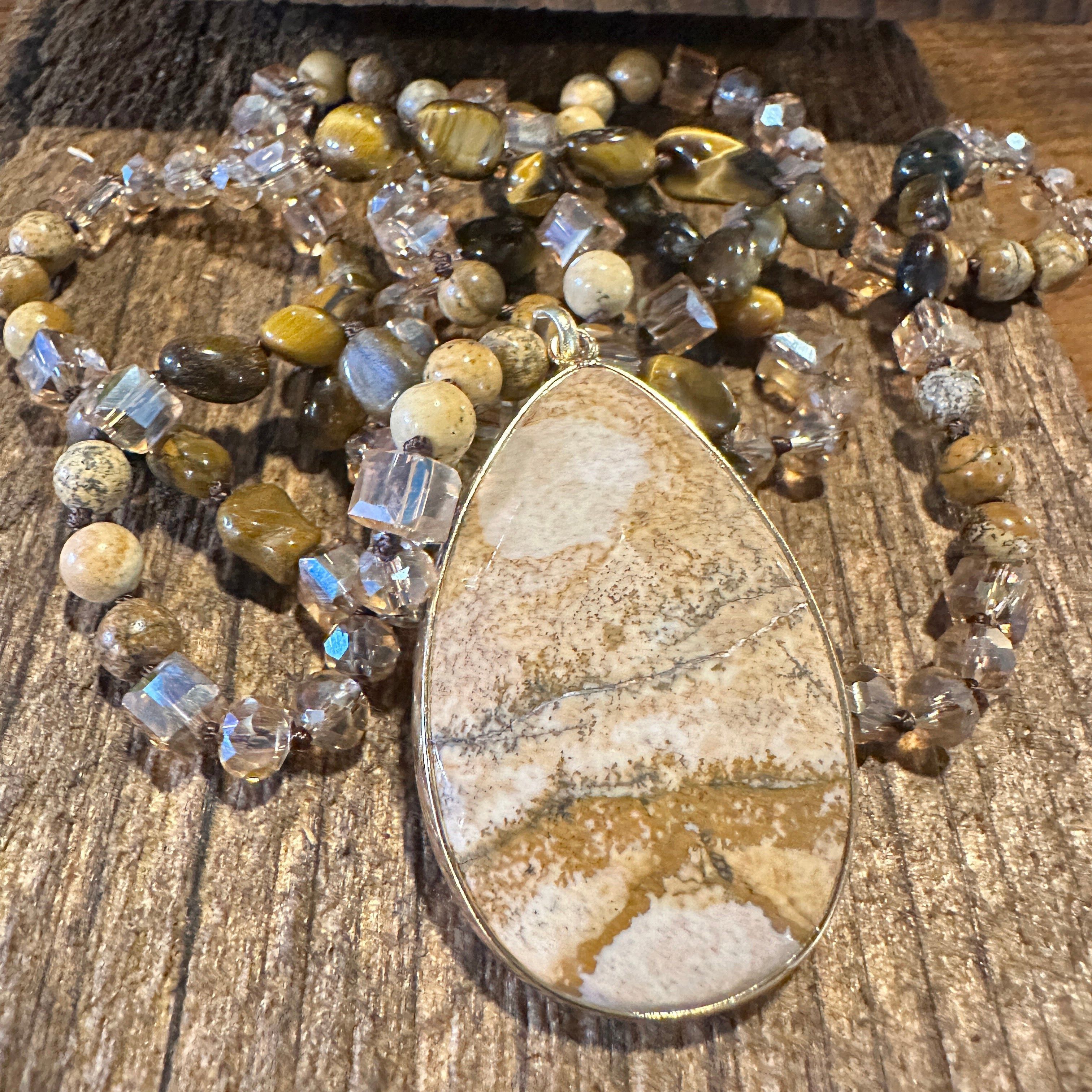 Other Bohemian Natural Stone Glass Knot Pendant Necklace | Gift Bo Size ONE SIZE - 3 Thumbnail