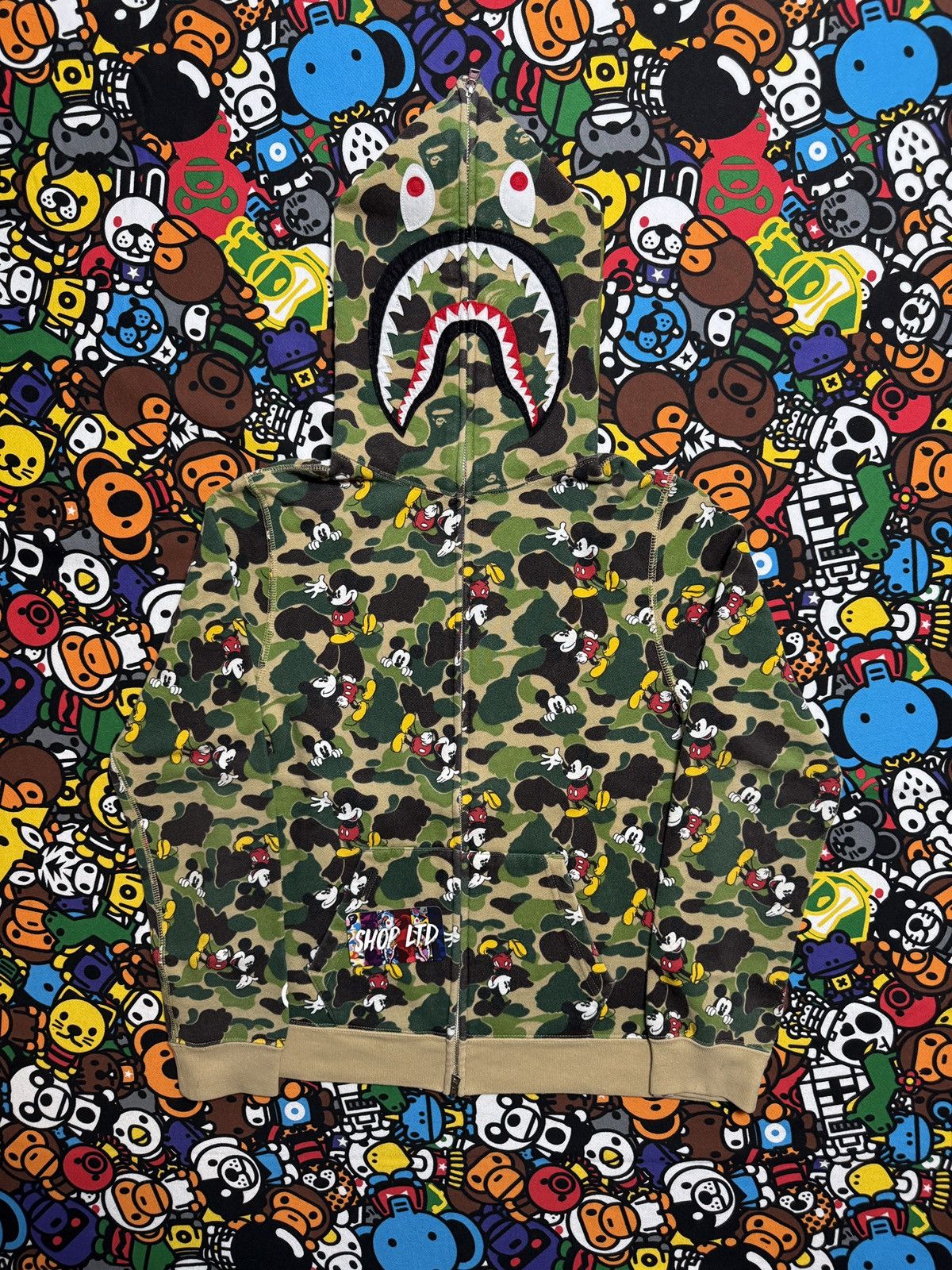 Bape A Bathing Ape X Mickey Mouse Green Camo Shark Hoodie Size S / US 4 / IT 40 - 1 Thumbnail