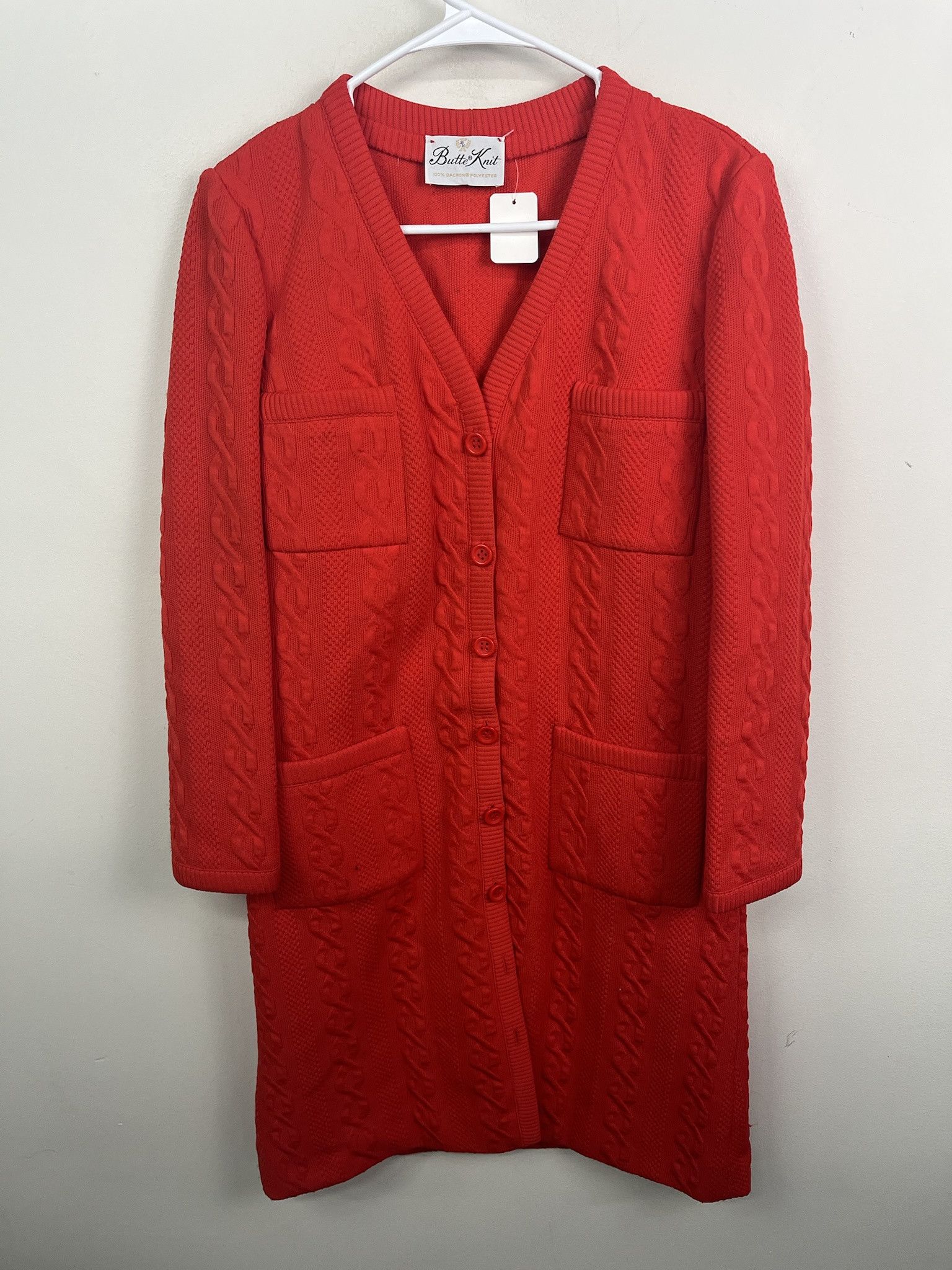 Other Vintage Knit Sweater 1980s Orange Cableknit 4 Pocket Knit Cardigan size S Size US S / EU 44-46 / 1 - 1 Thumbnail
