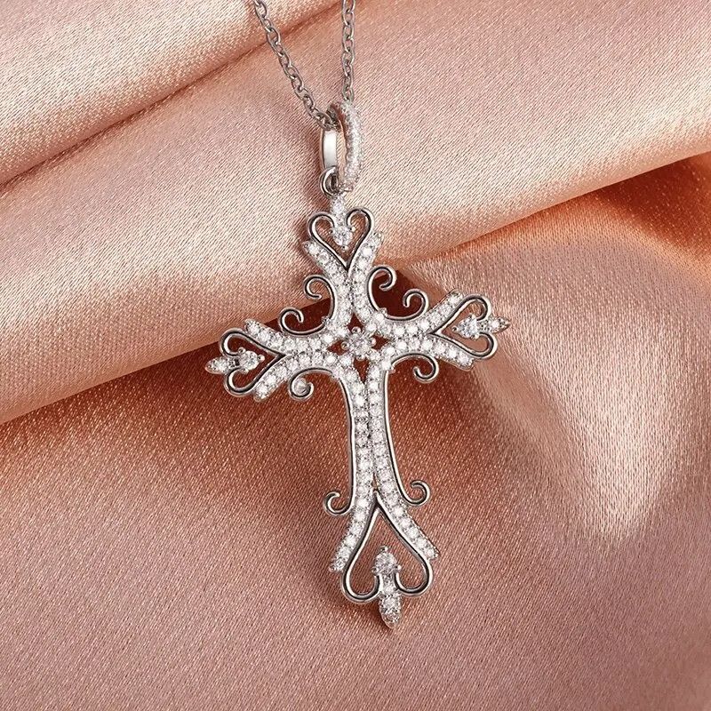 Vintage Religious Inlaid Zirconia Cross Pendant Necklace Size ONE SIZE - 3 Thumbnail