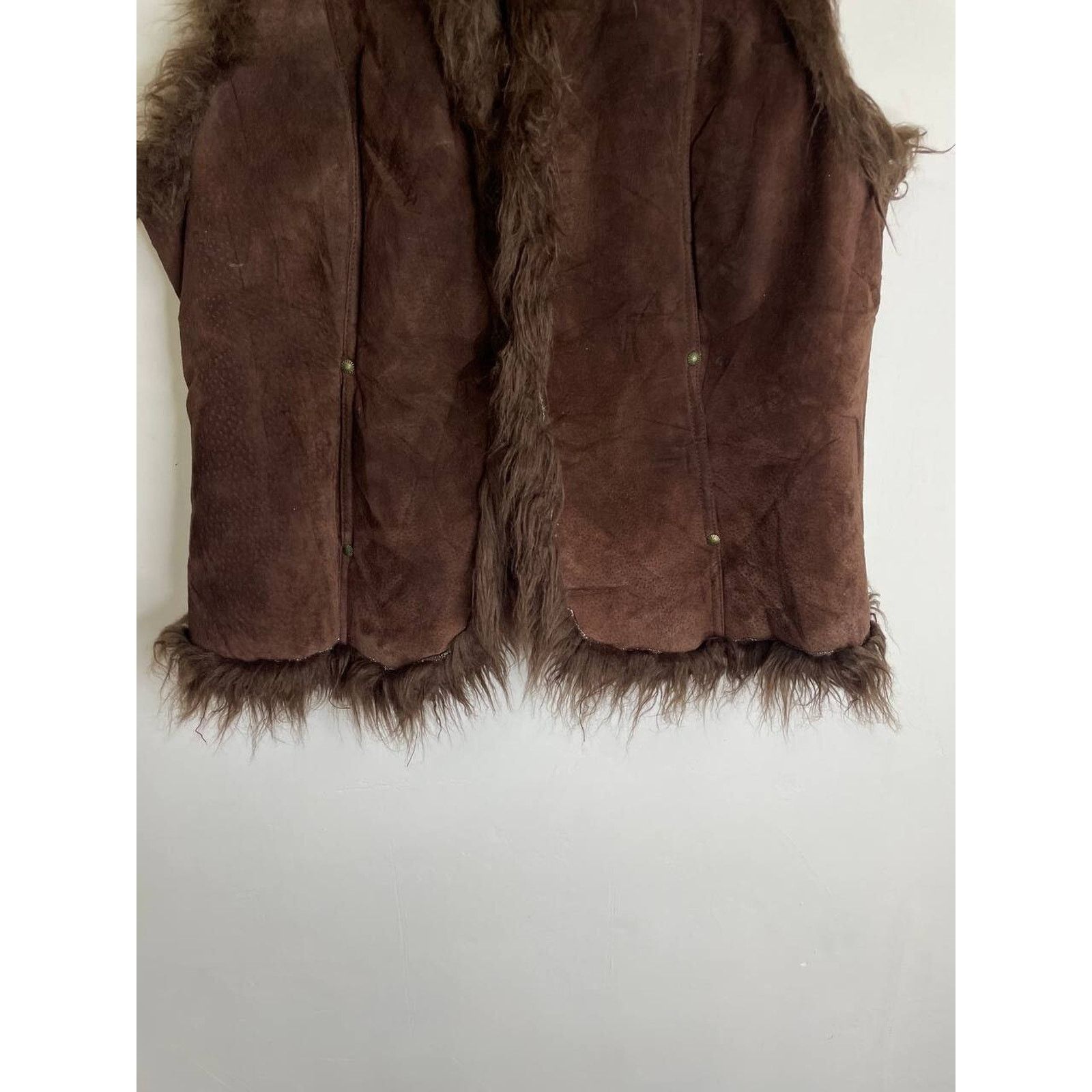 Leather × Vintage Vintage 00s Brown Shearling Leather Vest Faux Fur Boho Style Size M / US 6-8 / IT 42-44 - 2 Thumbnail