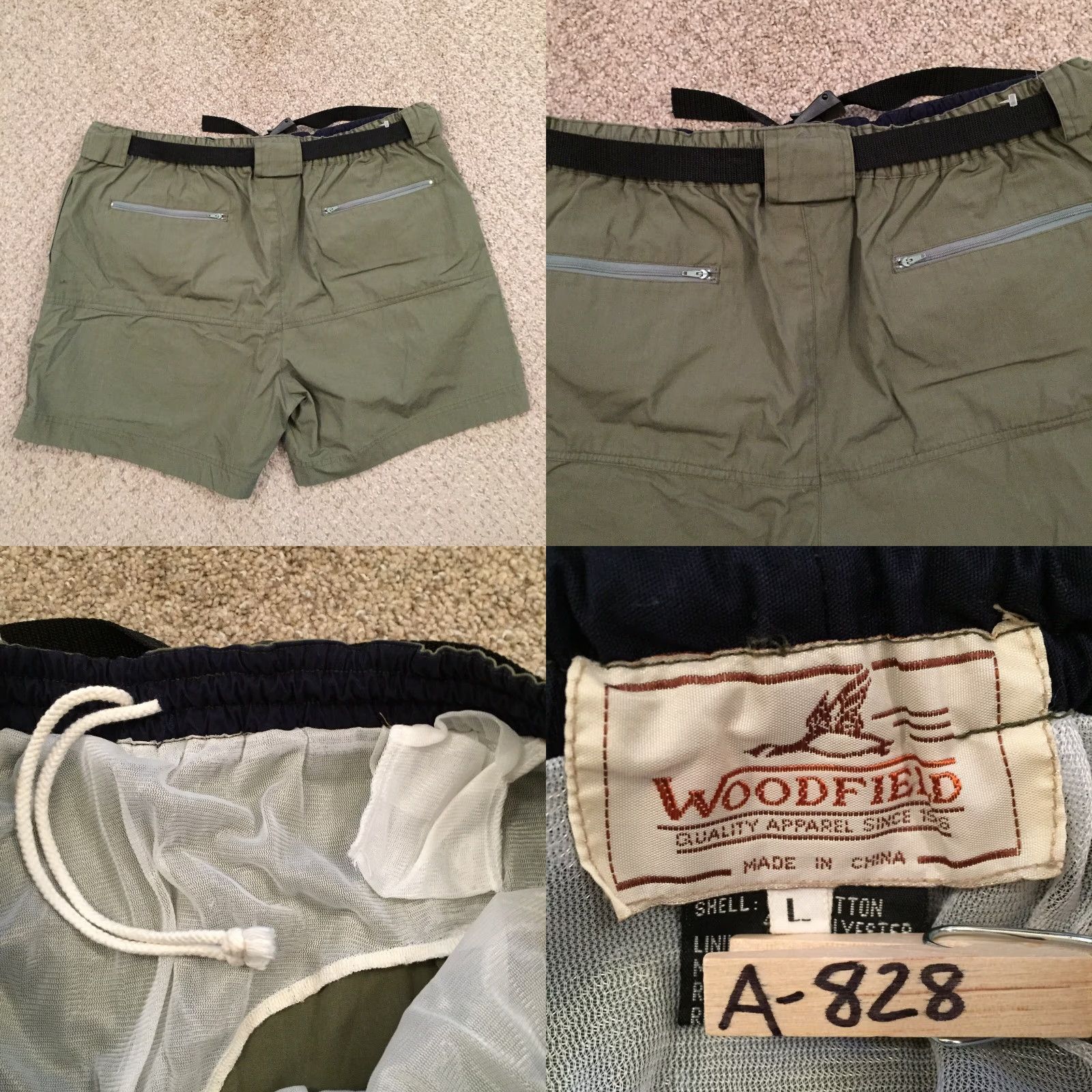 Vintage Cargo Woodfield Green Trunks Mens Large Lined Nylon Cotton Blend Belted Swim Bottom Size US 33 - 8 Thumbnail