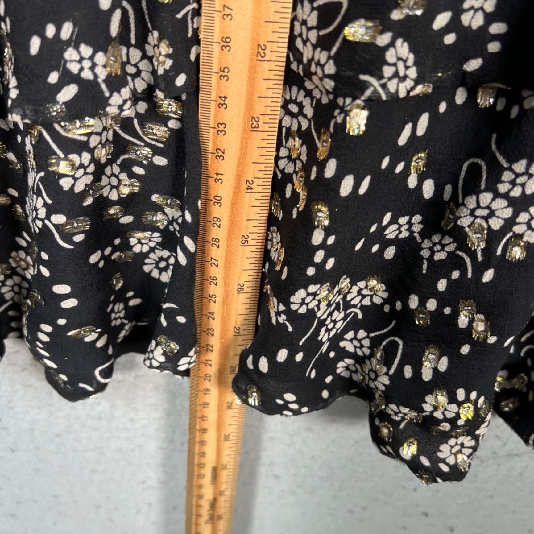 Vintage Jill Stuart Womens XS Black Floral Gold Metallic Long Sleeve Mini Dress Size XS / US 0-2 / IT 36-38 - 6 Thumbnail