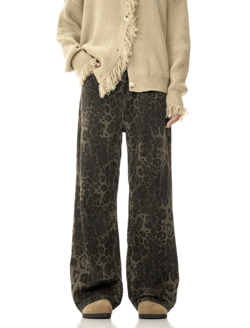 Japanese Brand × Jean American retro washed straight loose leopard print jeans Size US 32 / EU 48 - 1 Thumbnail