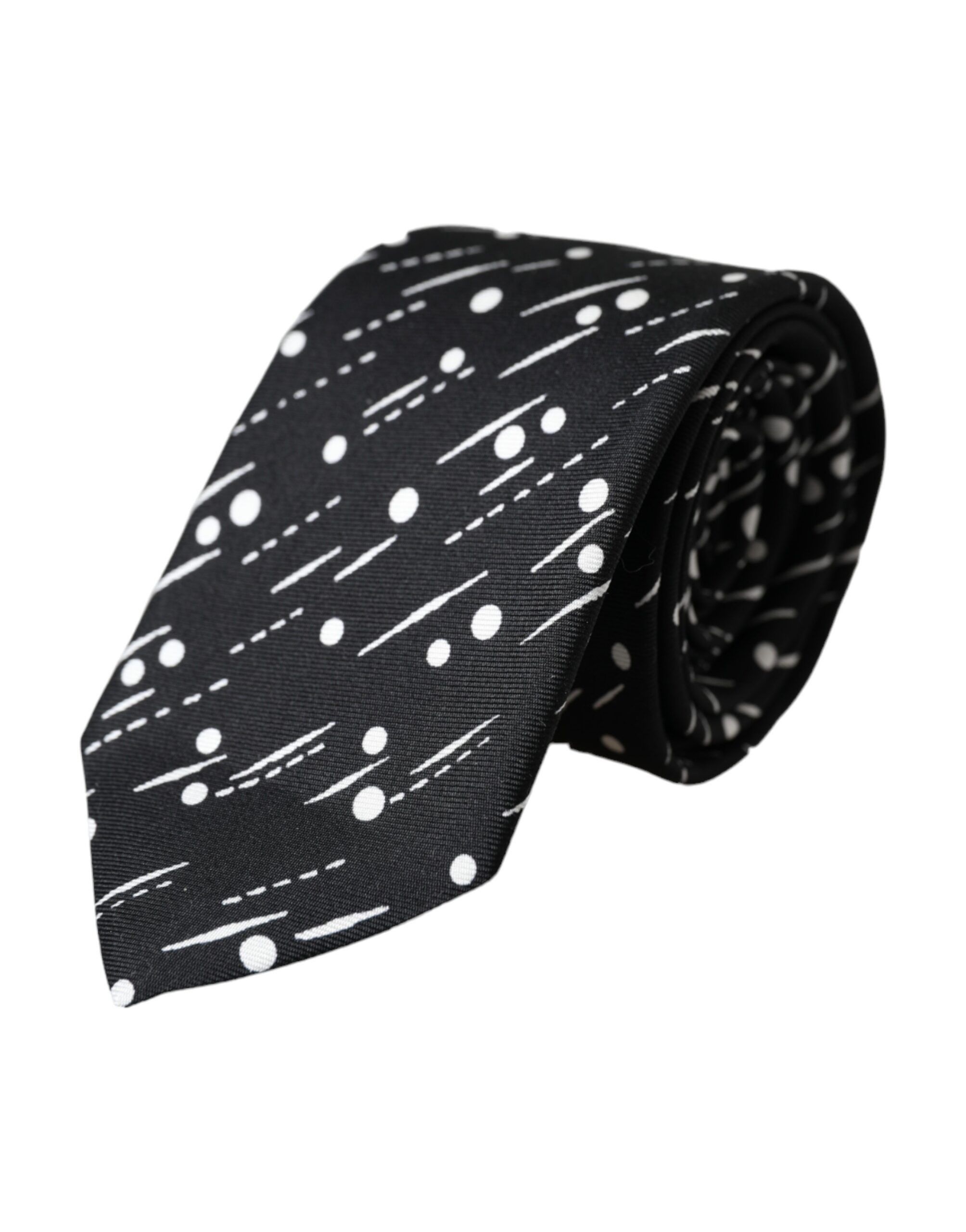 Dolce & Gabbana Black Dotted 100% Silk Adjustable Men's Tie Size ONE SIZE - 1 Thumbnail