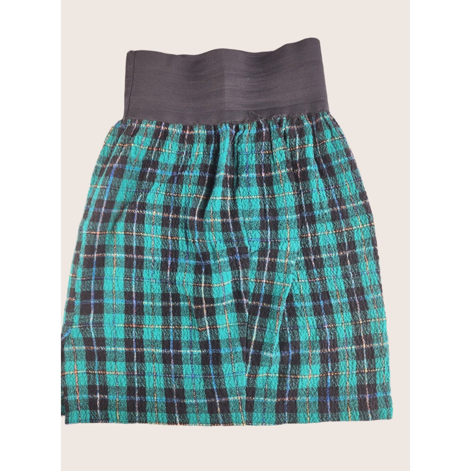 Vintage VINTAGE 1980s Green Plaid Skirt Made In USA Stretch M Regular Polyester Womens Size 32" / US 10 / IT 46 - 1 Thumbnail
